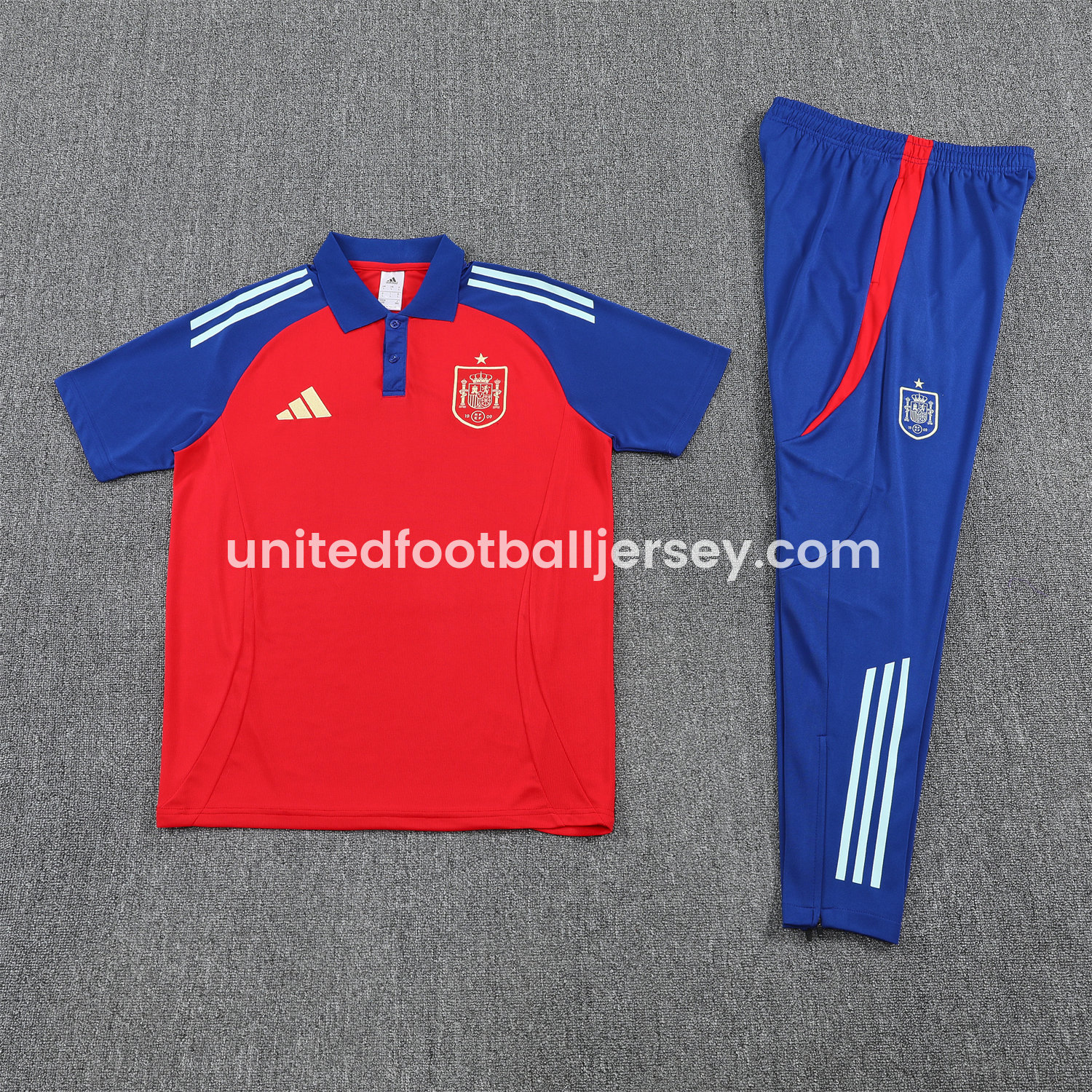 unitedfutballjersey-Spain 25-26 POLO Short-Sleeve Training Set - Red Top and Blue Pants