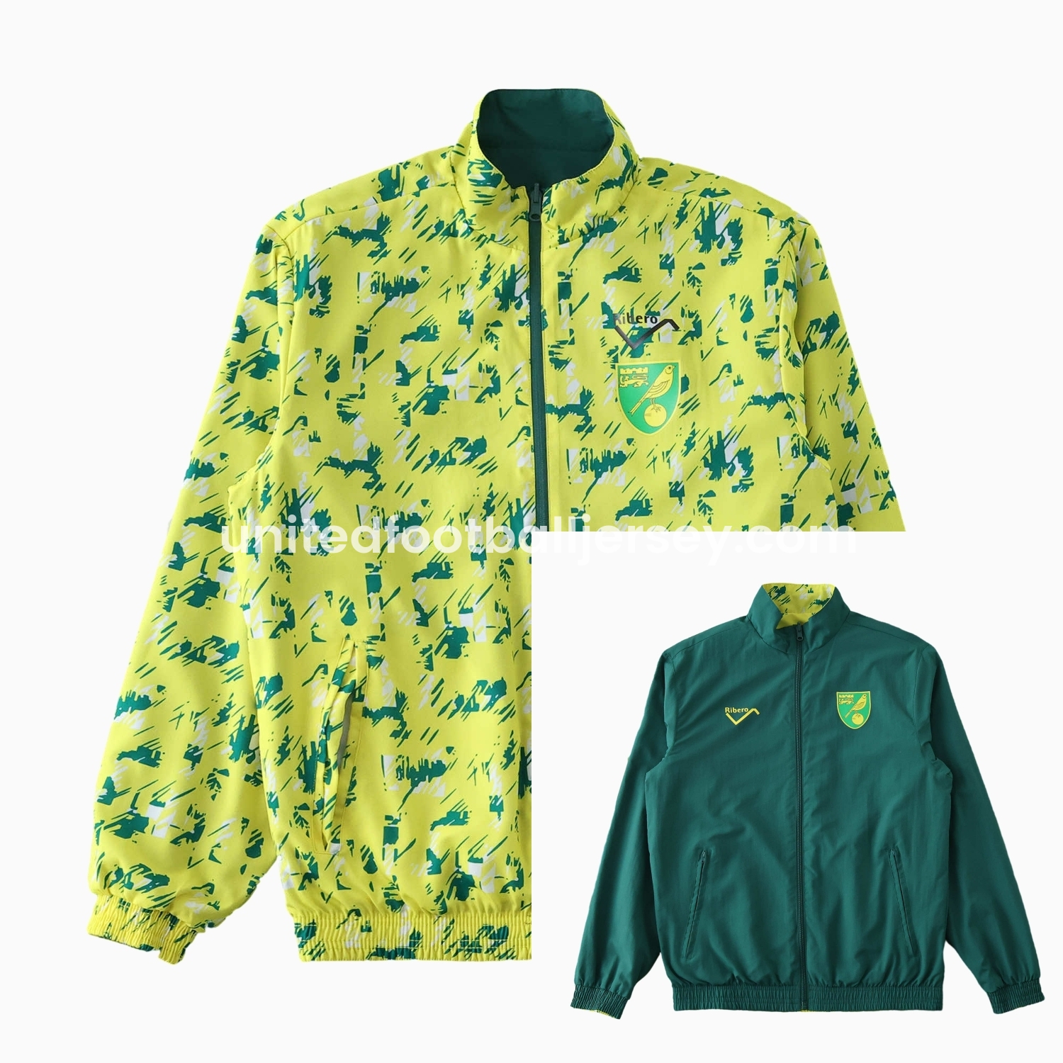 unitedfutballjersey-Norwich City 1992-94 Retro Style Double Sided Reversible Windbreaker - Green & Yellow
