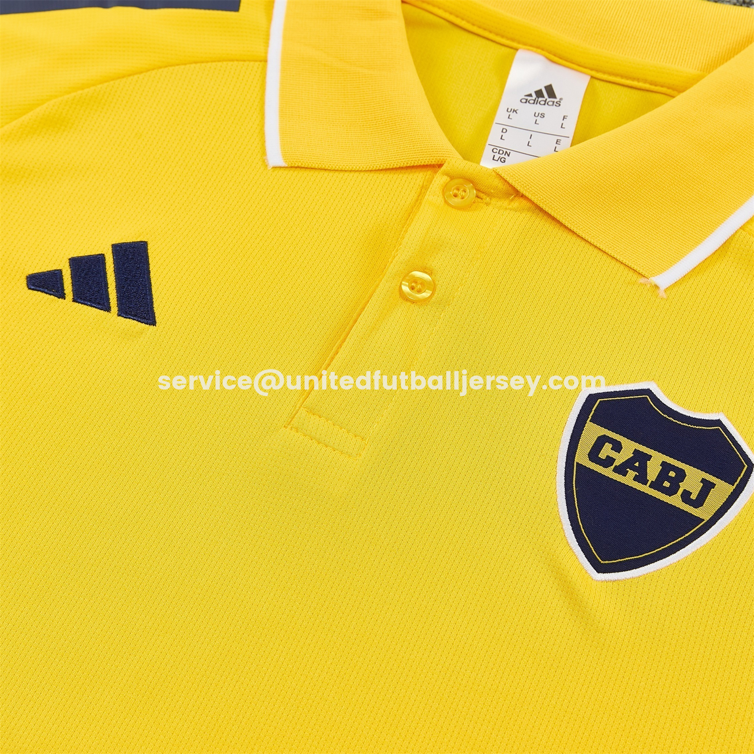 unitedfutballjersey-Boca Juniors 25-26 POLO Short-Sleeve Training Set - Yellow Top and Dark Blue Pants