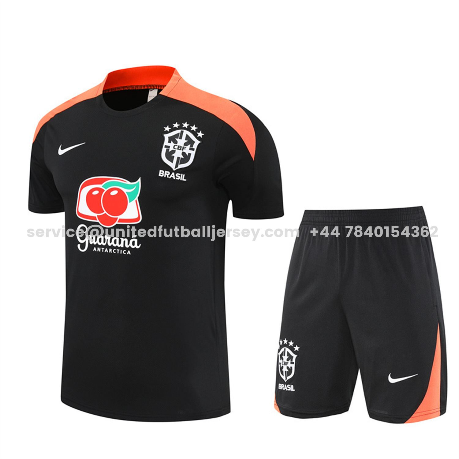 unitedfutballjersey-Brazil 25-26 Short-Sleeve Training Set - Black Top & Black Shorts