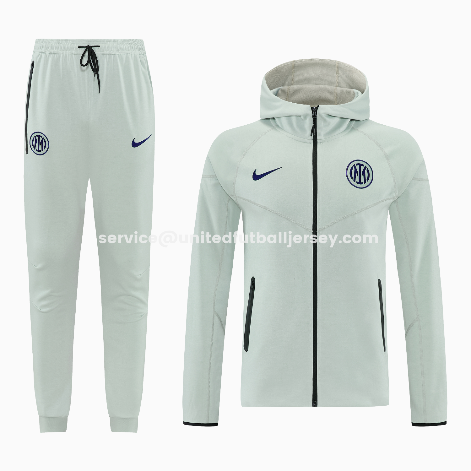 unitedfutballjersey-Inter Milan 25-26 Hooded Windbreaker Training Set - Grey Green Top & Pants