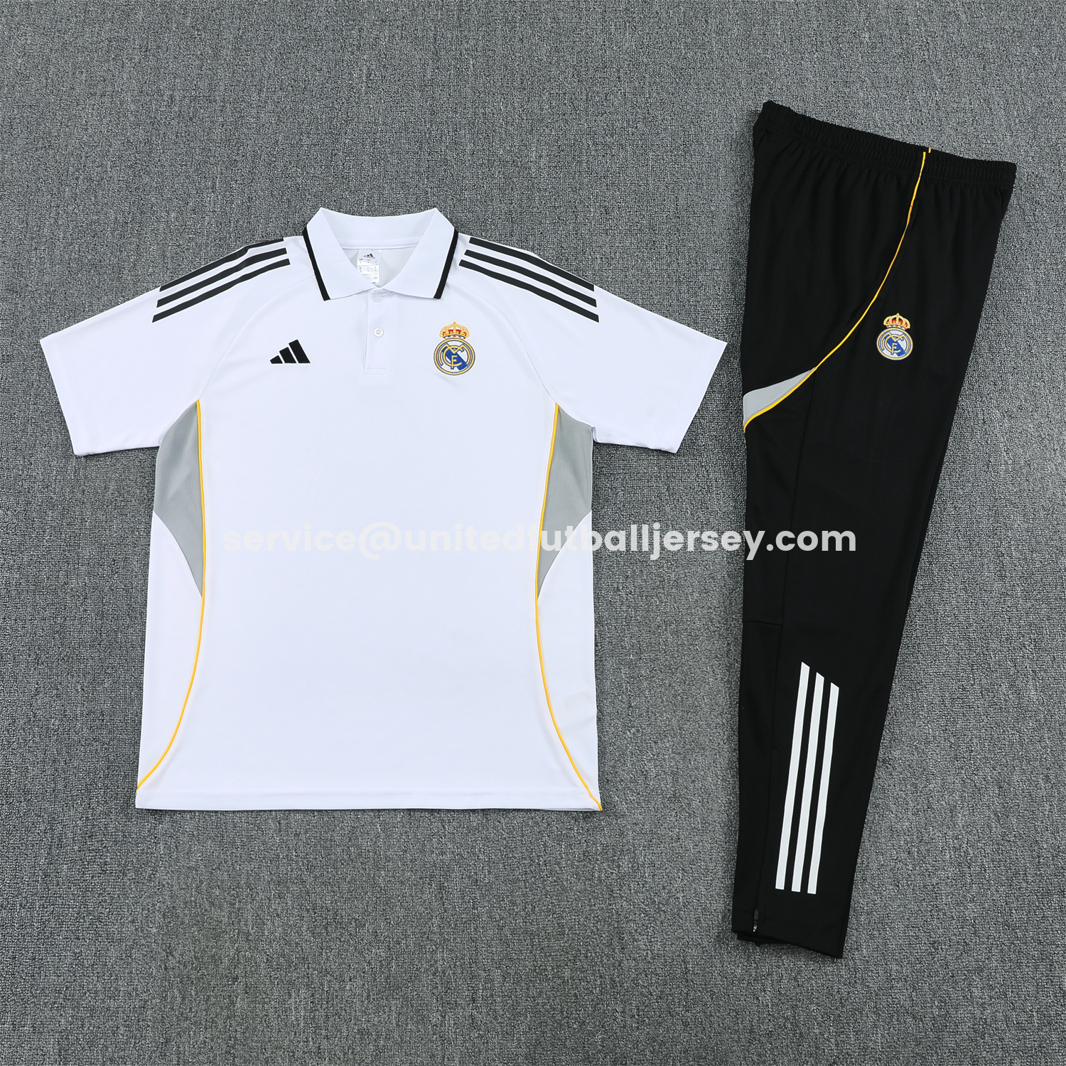 unitedfutballjersey-Real Madrid 25-26 POLO Short-Sleeve Training Set - White Top and Black Pants