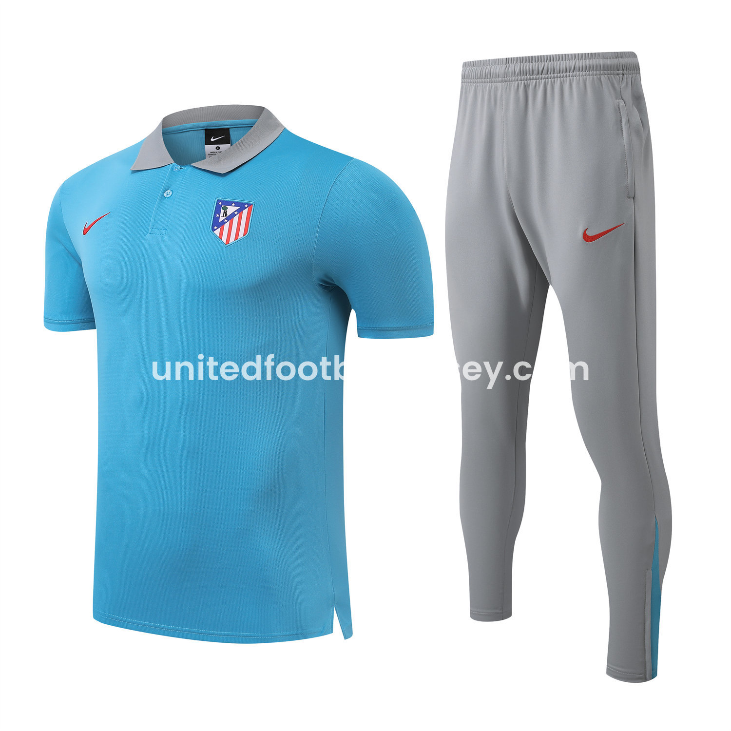 unitedfutballjersey-Atletico Madrid 25-26 POLO Short-Sleeve Training Set - Blue Top and Grey Pants