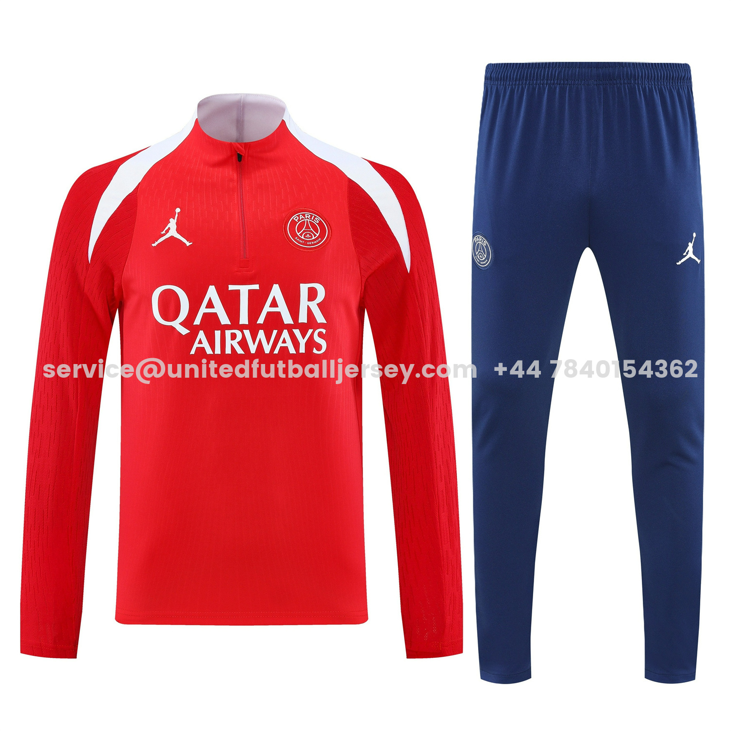 unitedfutballjersey-Paris Saint-Germain PSG 25-26 Long Sleeve Training Set - Red Top and Deep Blue Pants
