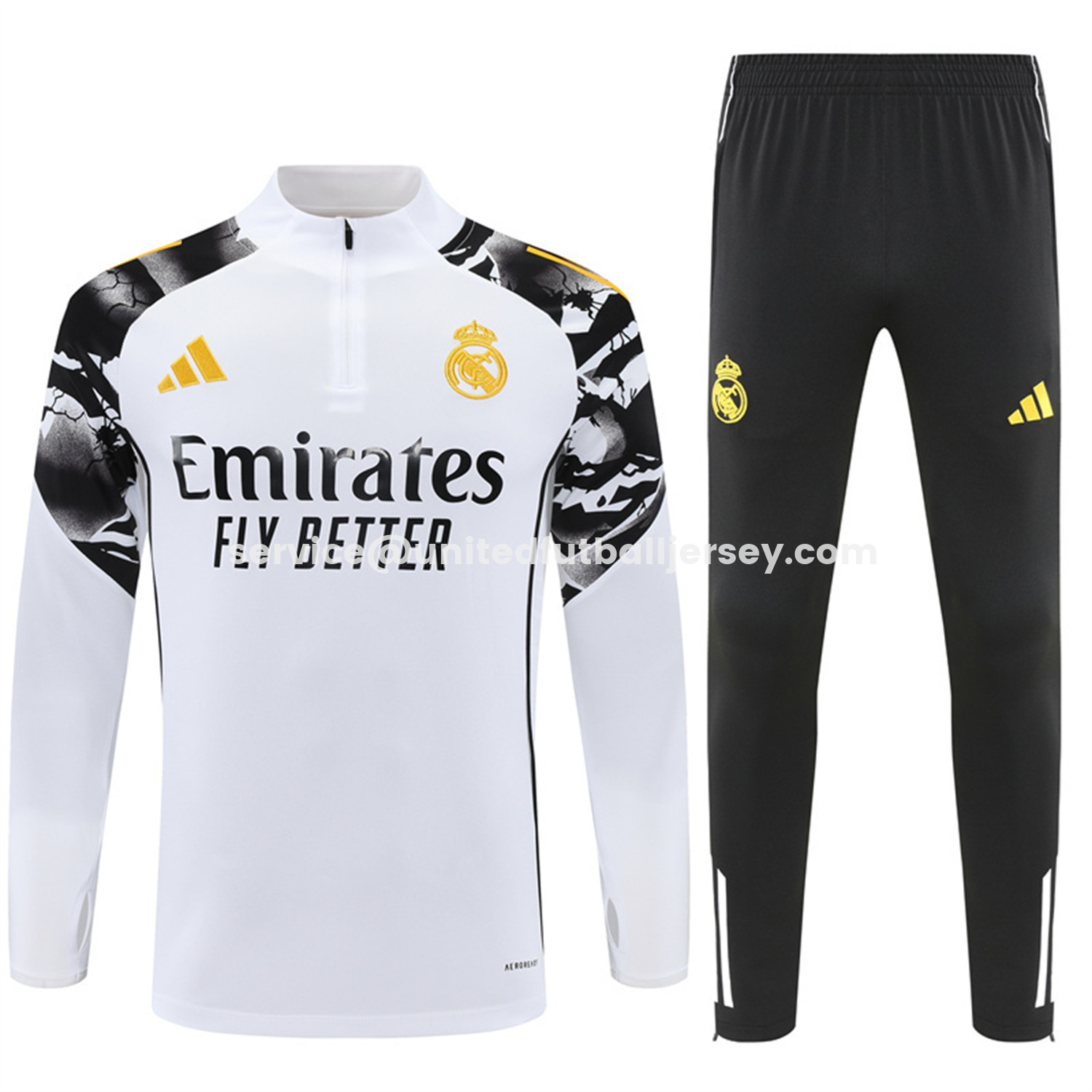 unitedfutballjersey-Real Madrid 25-26 Kids Long Sleeve Training Set - White Top & Black Pants