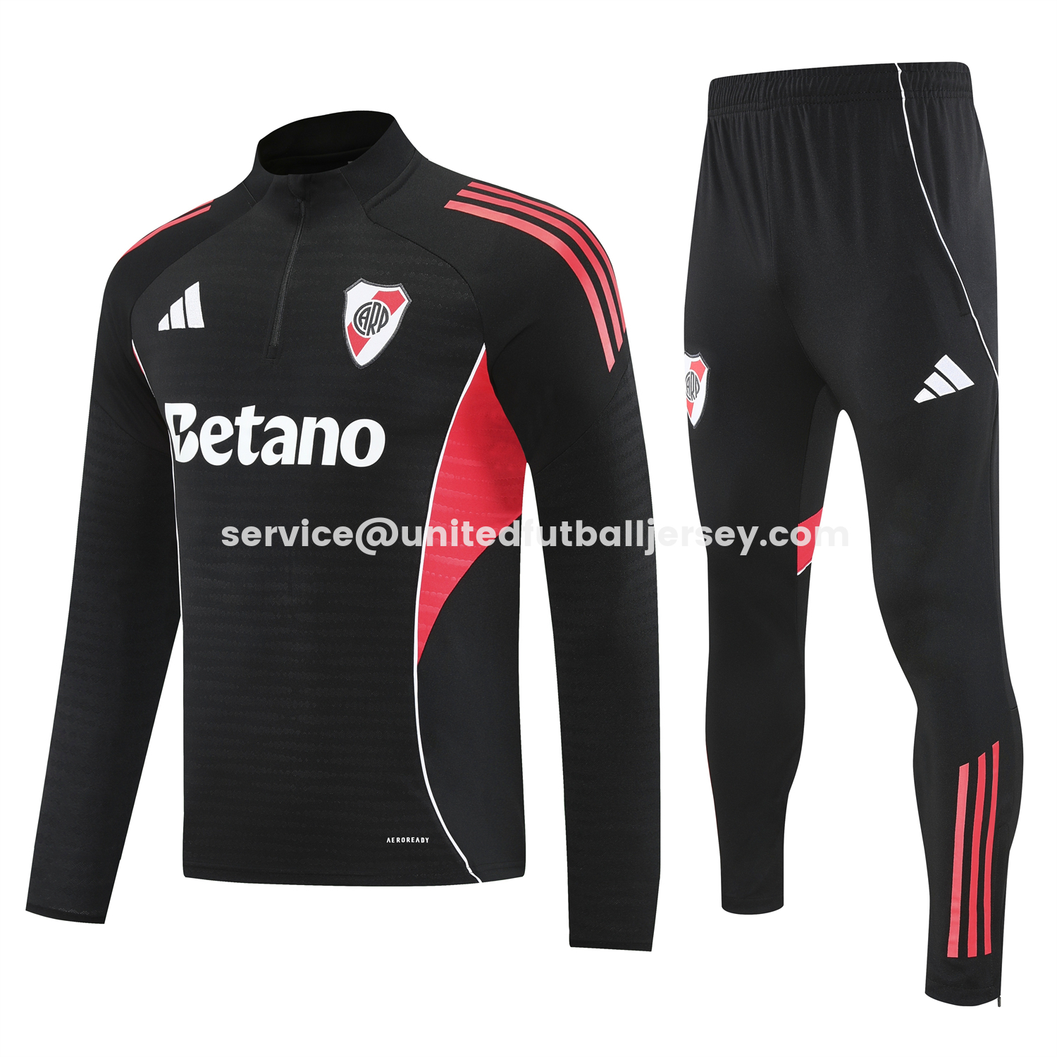 unitedfutballjersey-River Plate 25-26 Long Sleeves Training Set - Black With Red Top & Black Pants