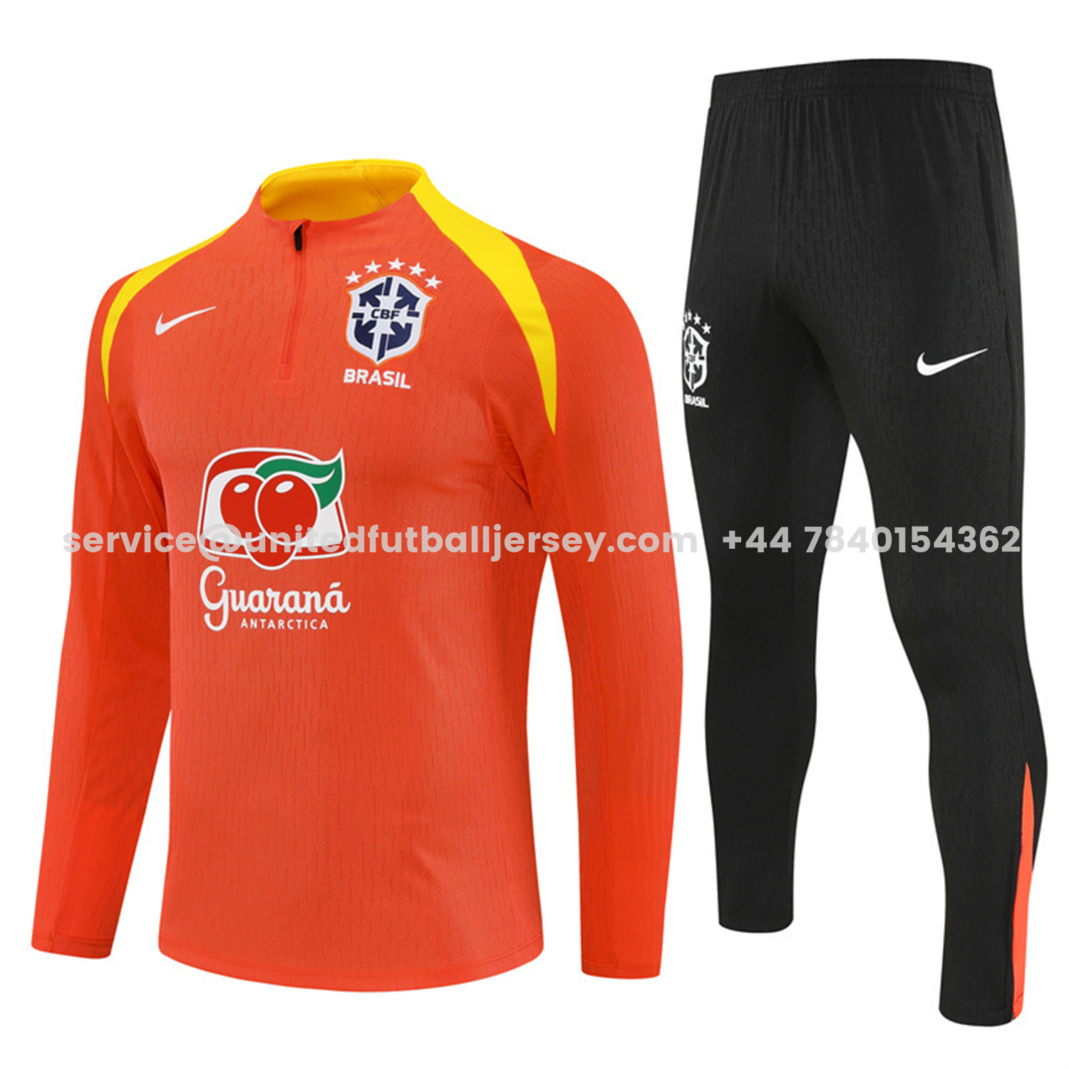 unitedfutballjersey-Brazil 25-26 Long Sleeve Training Set - Player Version - Orange Top and Black Pants