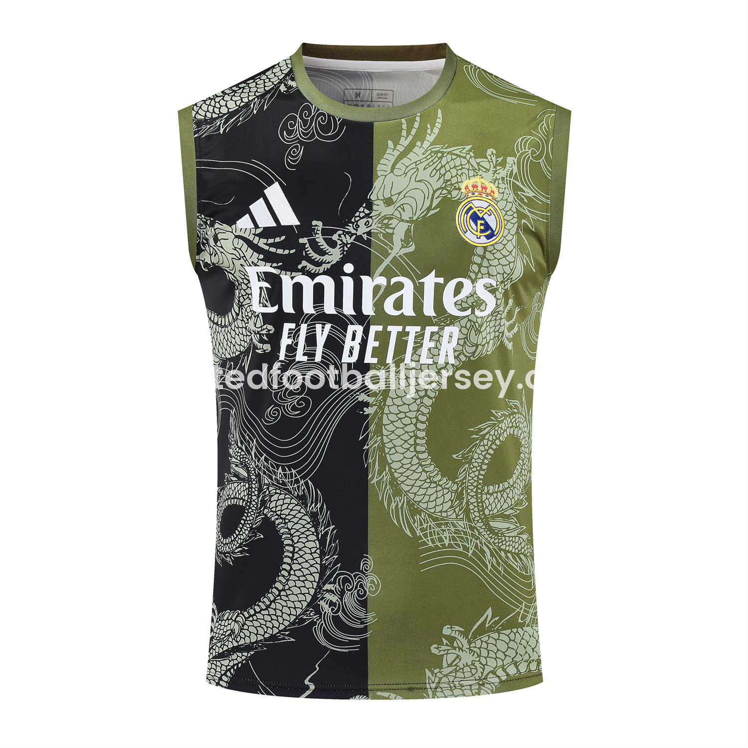 unitedfutballjersey-Real Madrid 25-26 Vest Training Set - Green-Black Dragon Vest & Black-White Shorts