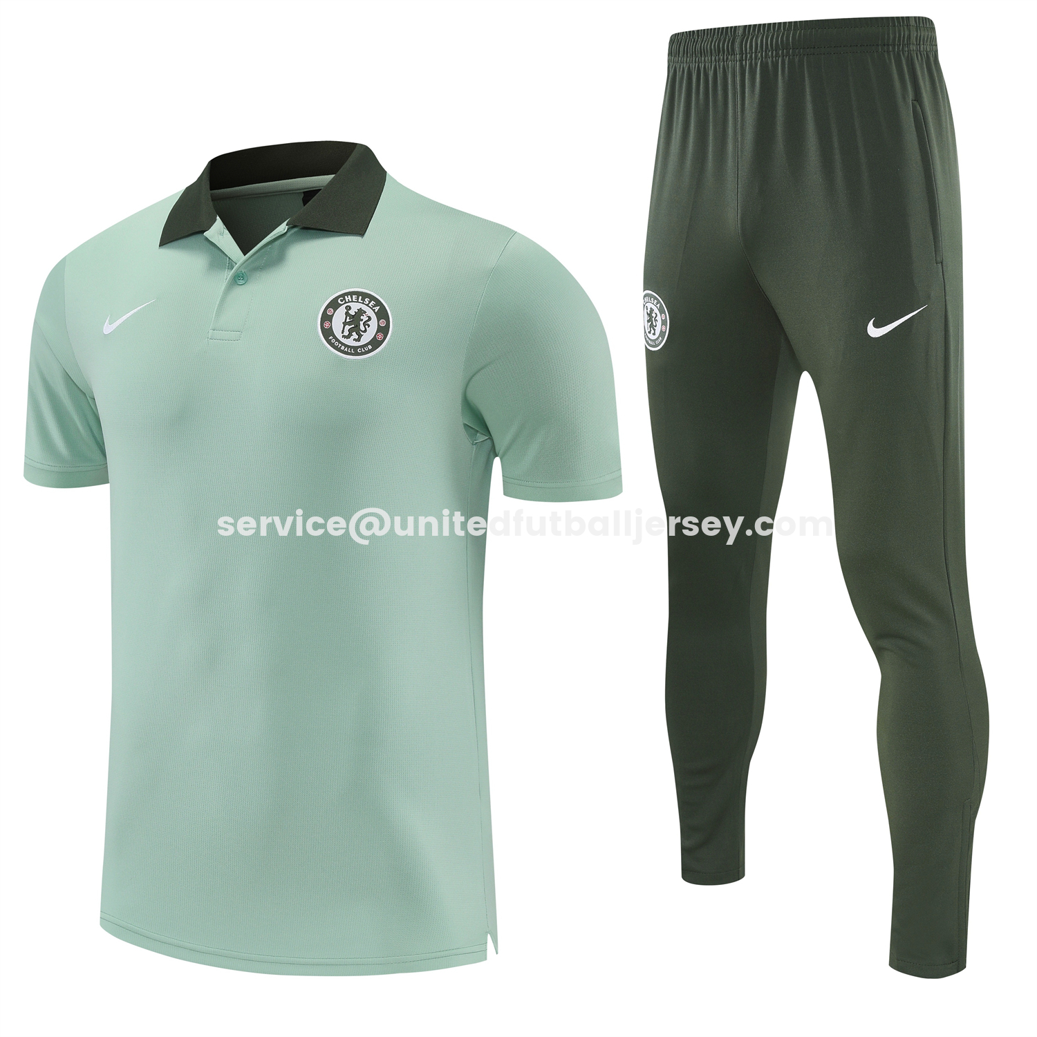 unitedfutballjersey-C.H.E.L.S.E.A 25-26 POLO Short-Sleeve Training Set - Light Green Top and Dark Green Pants