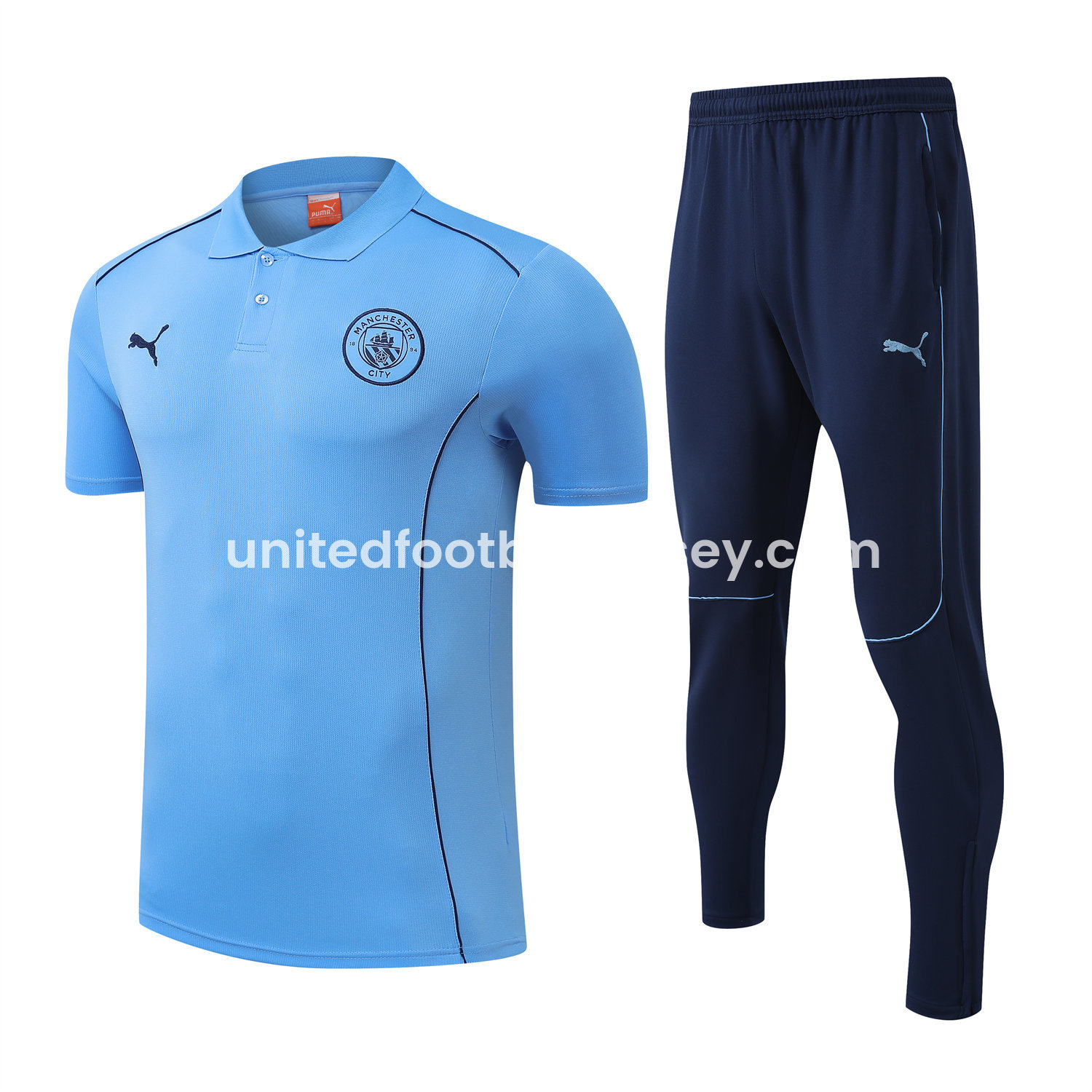 unitedfutballjersey-Manchester City 25-26 POLO Short-Sleeve Training Set - Blue Top and Deep Blue Pants