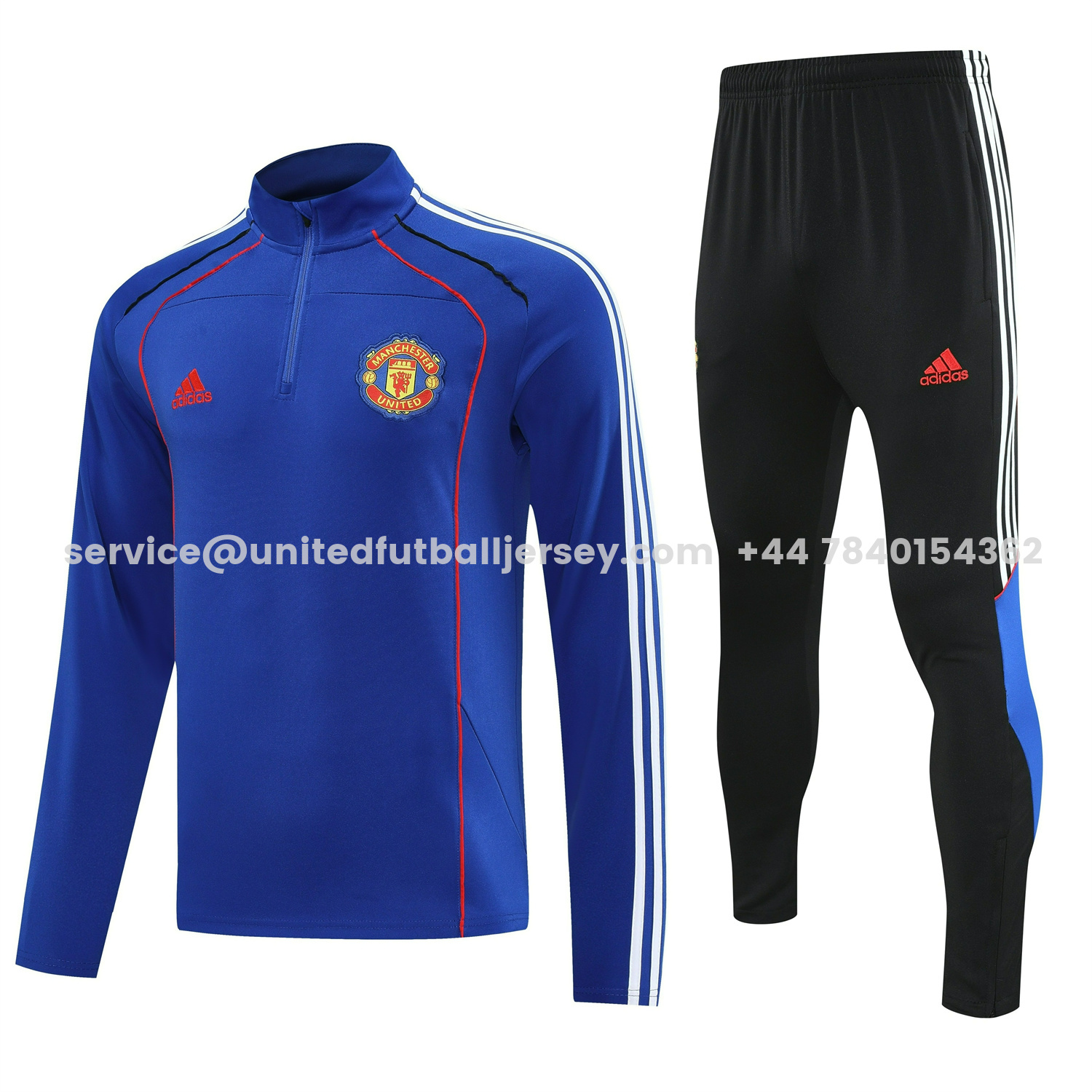 unitedfutballjersey-Manchester United 25-26 Long Sleeve Training Set - Blue Top and Black Pants