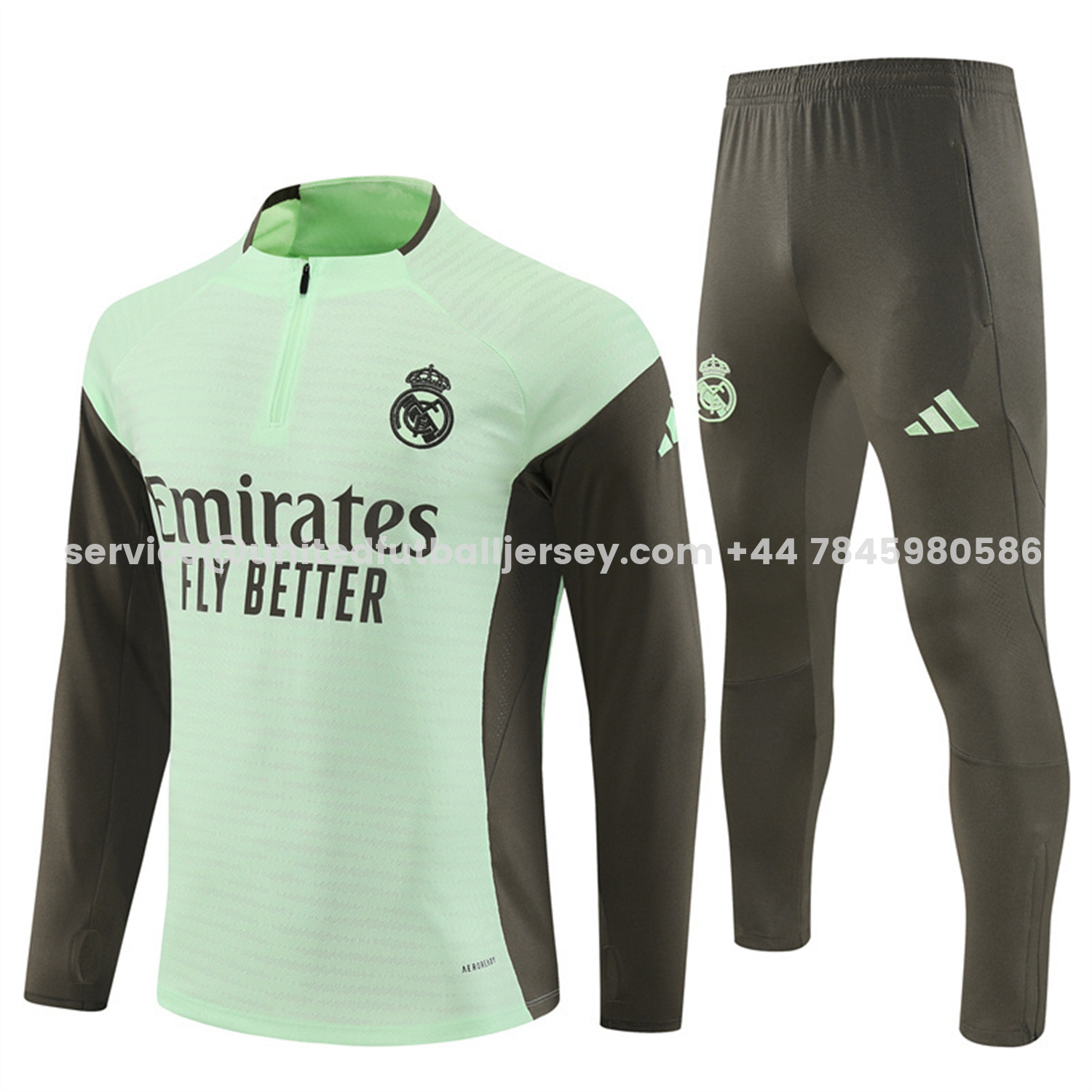 unitedfutballjersey-Real Madrid 25-26 Long Sleeve Training Set - Player Version - Light Green Top and Khaki Pants