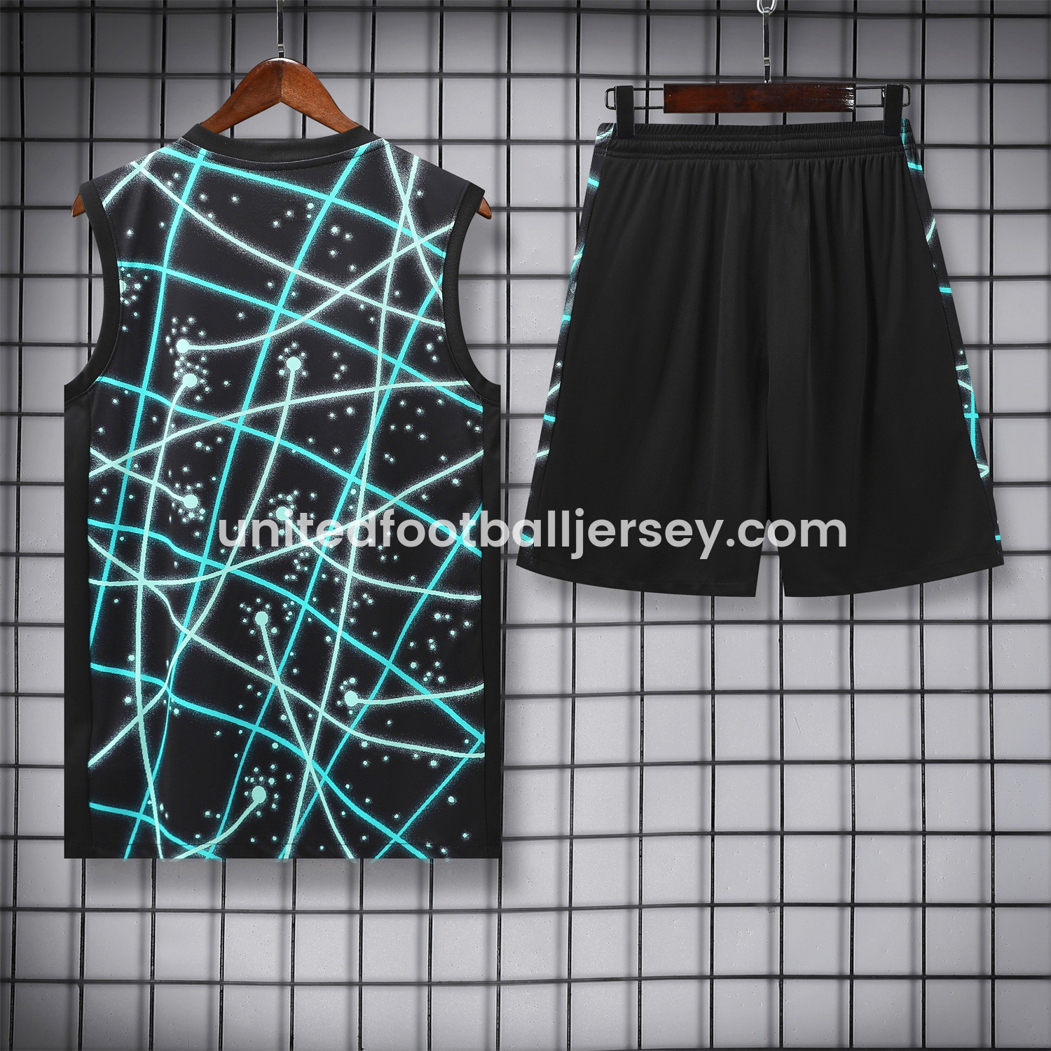 unitedfutballjersey-Inter Milan 25-26 Vest Training Set - Blue Fluorescent Rays Black Vest & Black Shorts