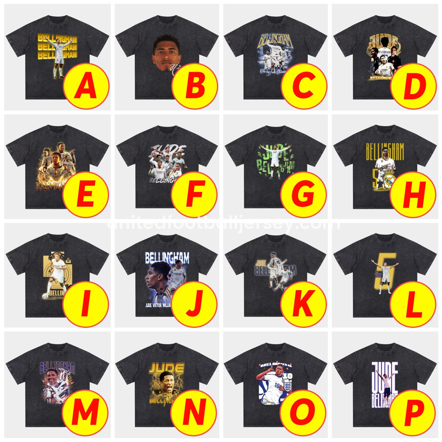 unitedfutballjersey-Bellingham Real Madrid England 24-25 25-26 Oversized Washed T-Shirt