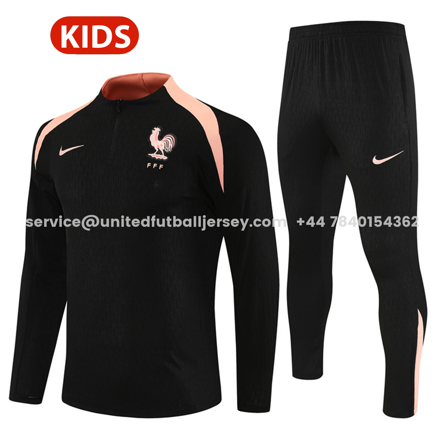 unitedfutballjersey-France 25-26 Kids Long Sleeve Training Set - Player Version - Black Top and Pants
