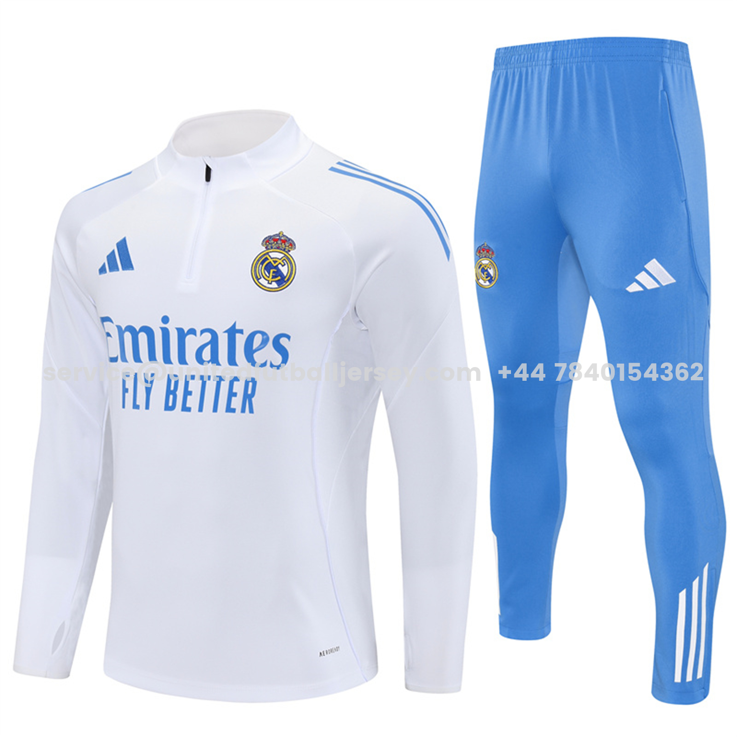 unitedfutballjersey-Real Madrid 25-26 Long Sleeve Training Set - White Top & Blue Pants