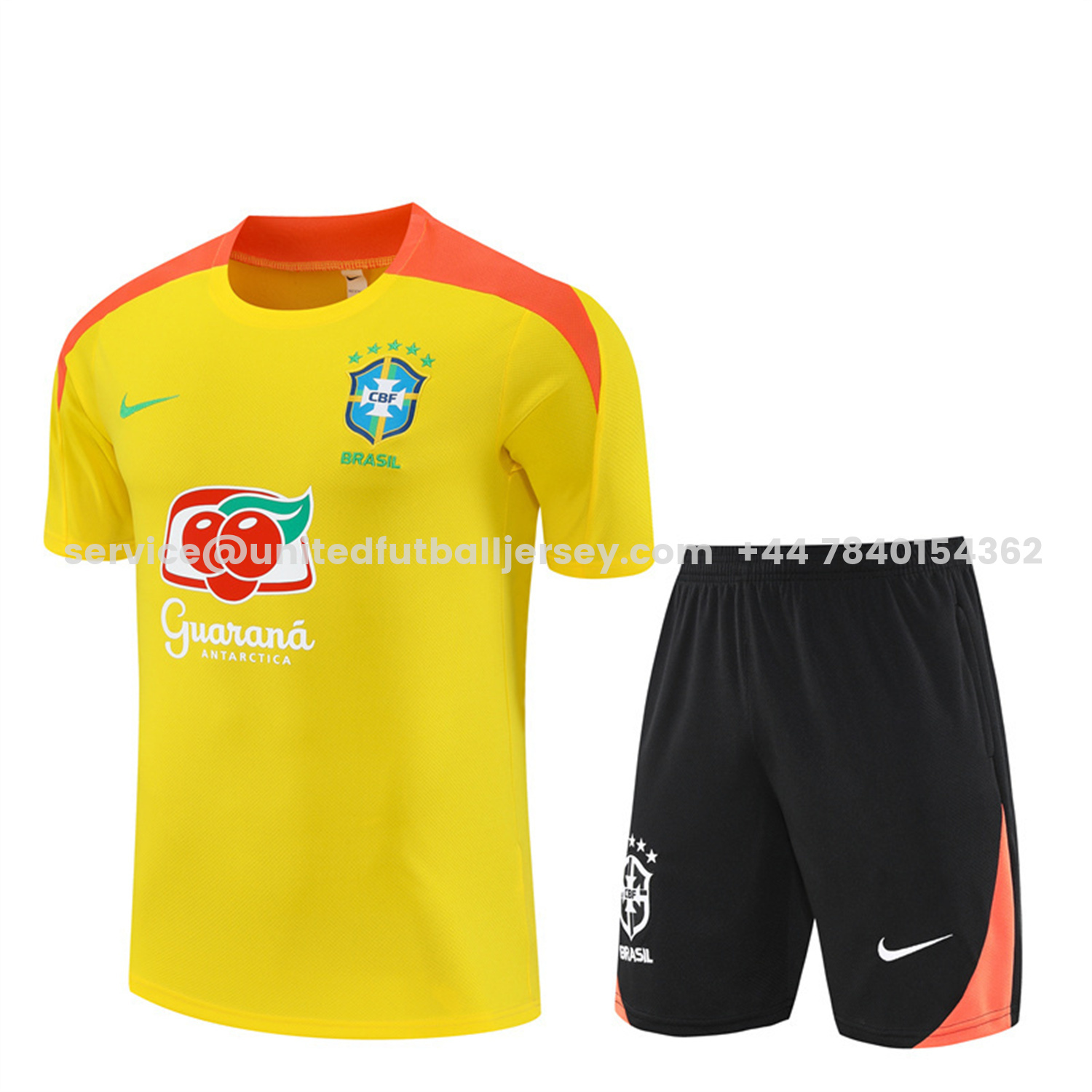 unitedfutballjersey-Brazil 25-26 Short-Sleeve Training Set - Yellow Top & Black Shorts