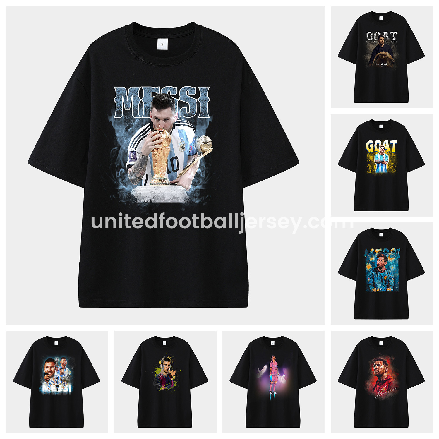 unitedfutballjersey-Messi GOAT Argentina Barcelona INT M.A.M Unisex Pure Cotton T-shirt