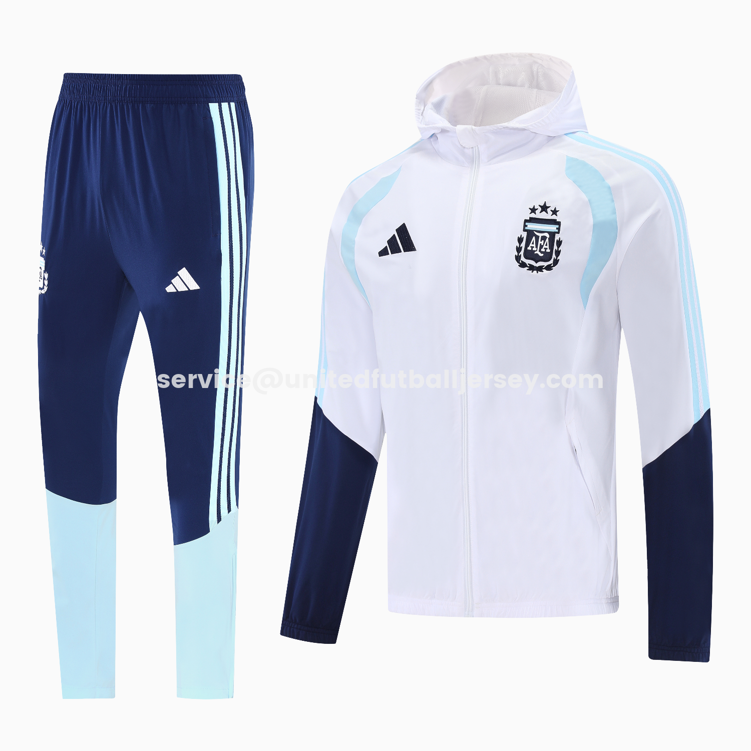 unitedfutballjersey-Argentina 2026 Hooded Windbreaker Training Set - White Top & Dark Blue Pants