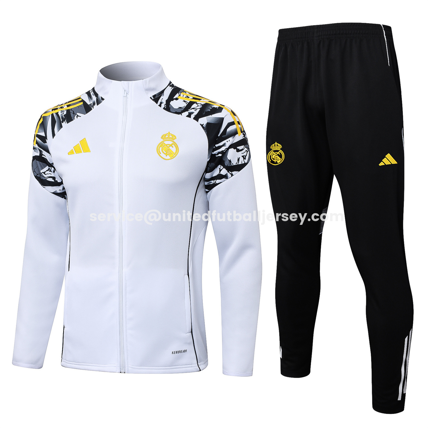 unitedfutballjersey-Real Madrid 25-26 Unsponsored Long Sleeve Training Set - White Top & Black Pants
