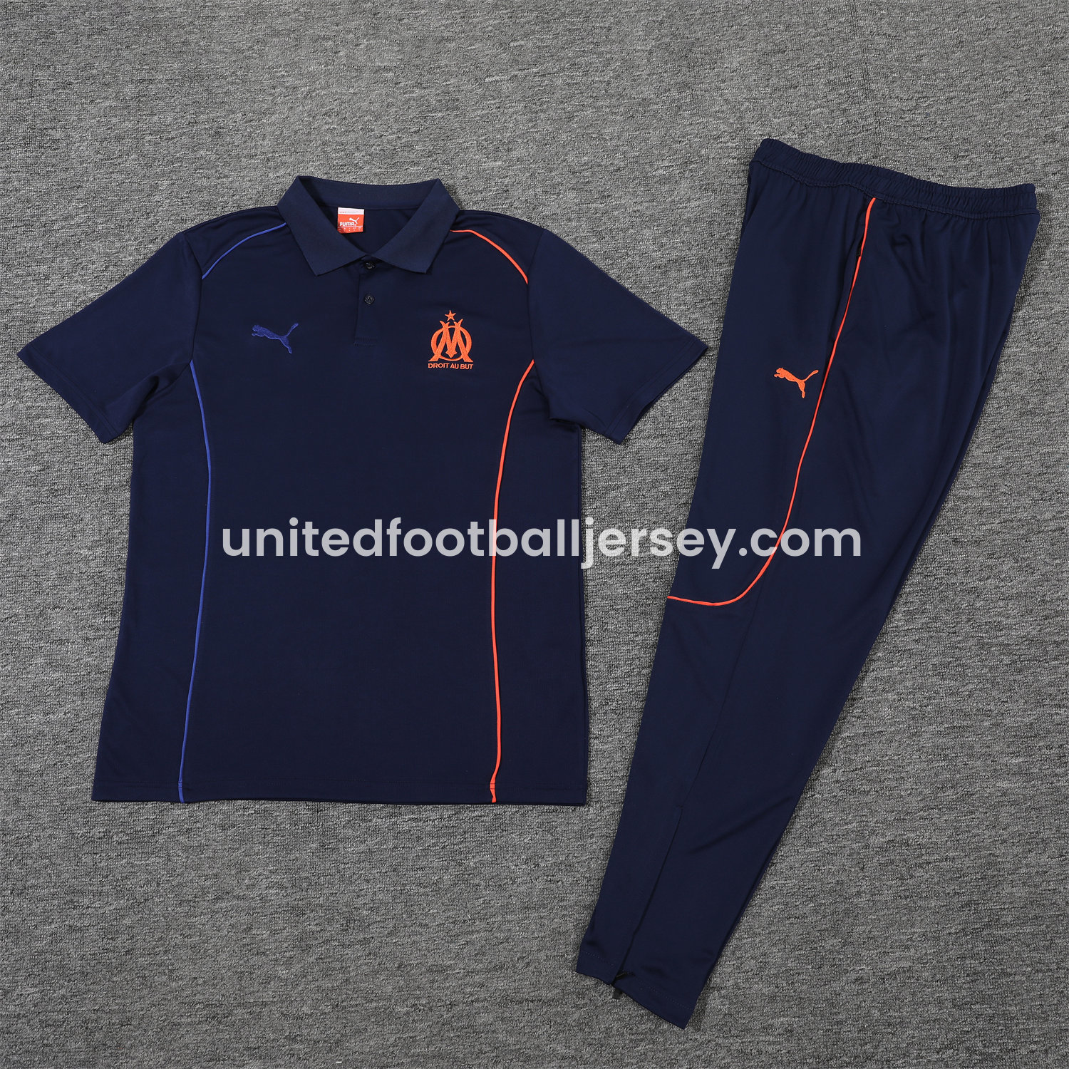 unitedfutballjersey-Marseille 25-26 POLO Short-Sleeve Training Set - Deep Blue Top and Pants