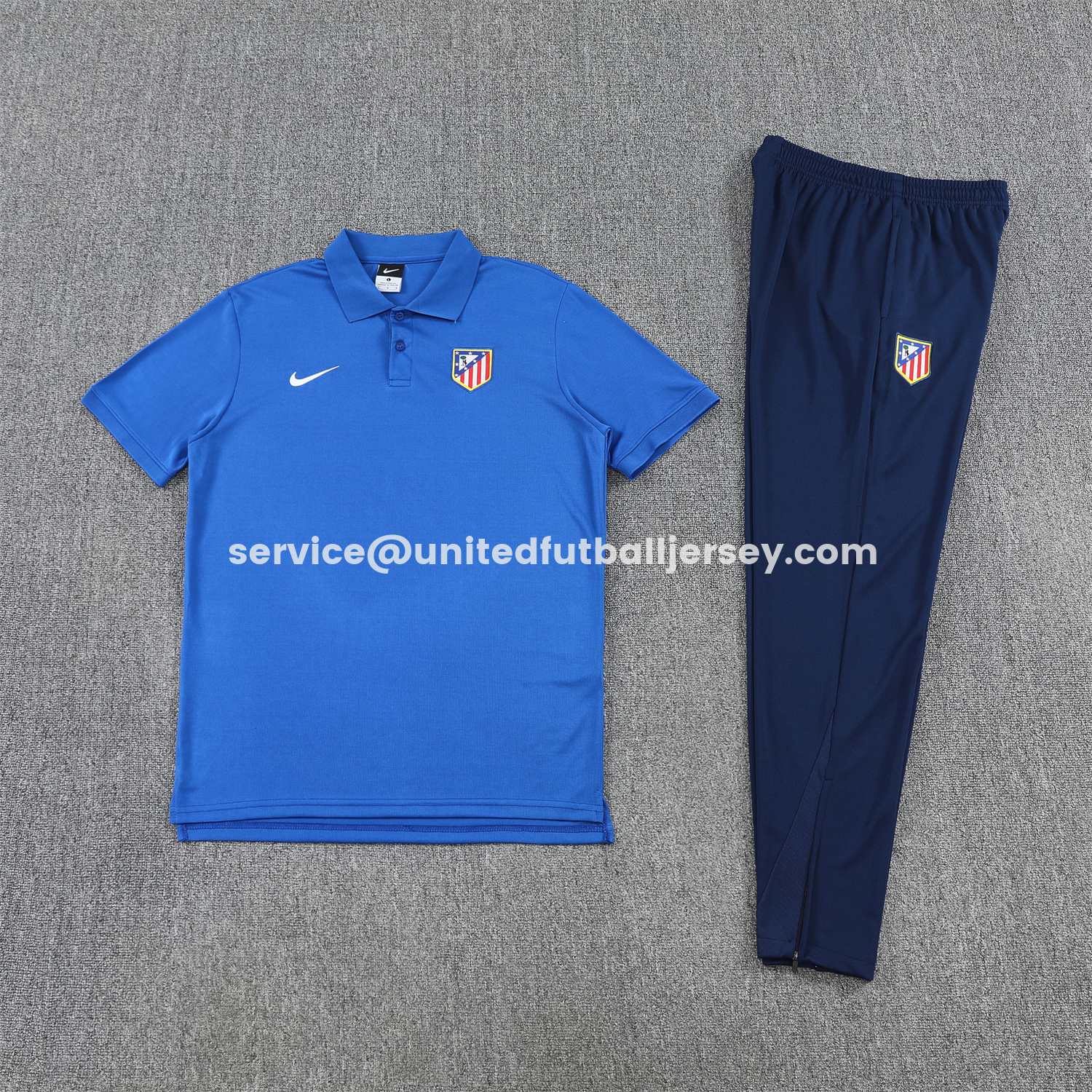 unitedfutballjersey-Atletico Madrid 25-26 POLO Short-Sleeve Training Set - Ocean Blue Top & Deep Blue Pants