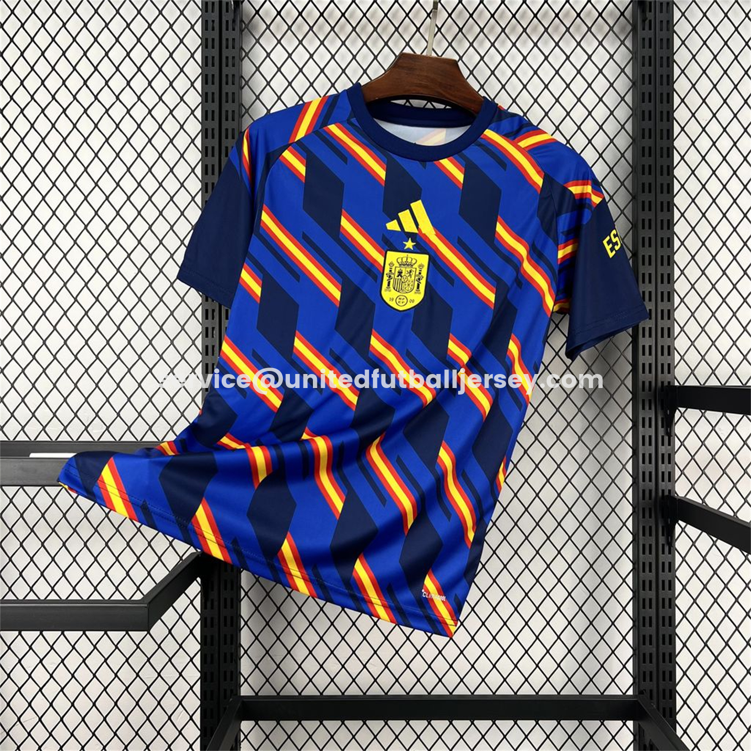 Spain 2026 Royal Blue And Yellow Stripes Pre-match Jersey - Fans Version:football jersey mysite: unitedjerseyfootball 邓江浪:football