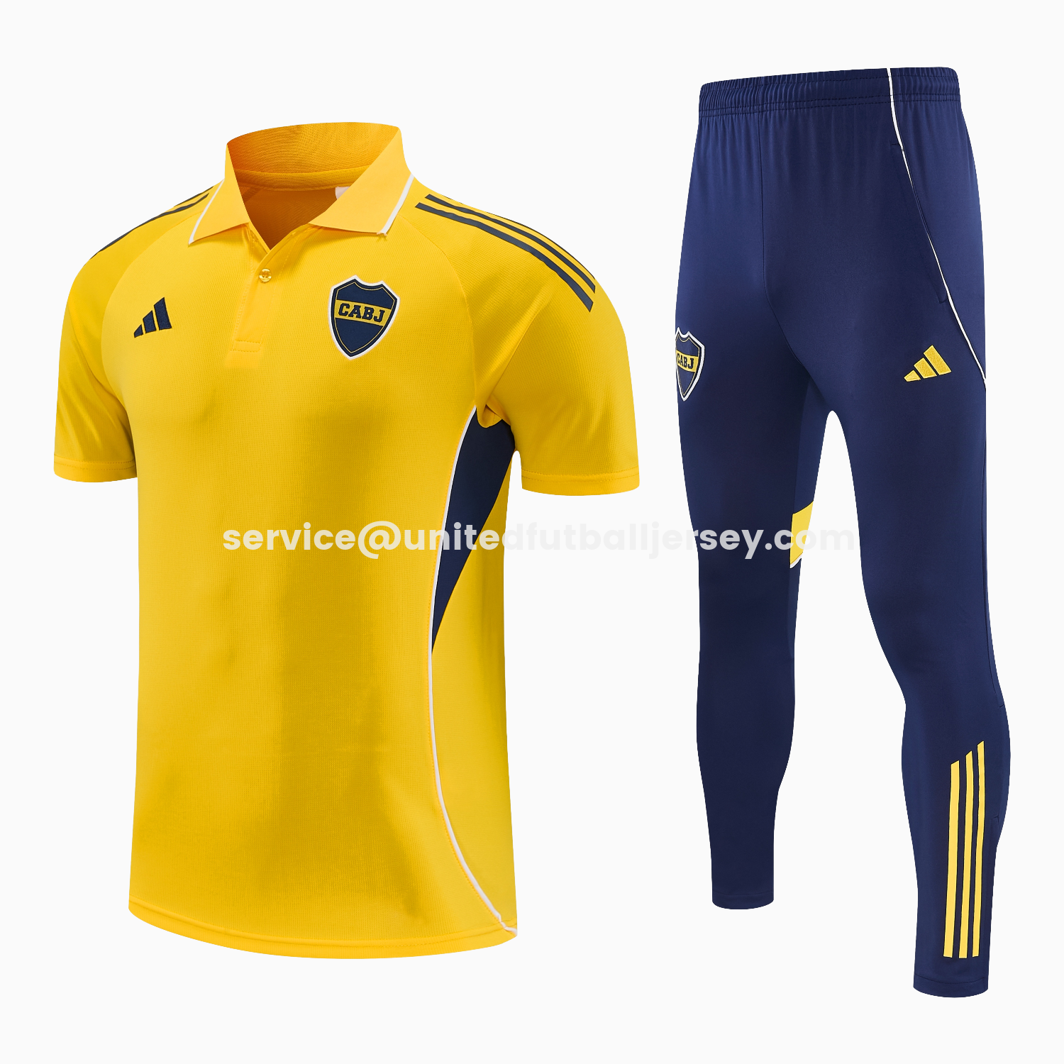 unitedfutballjersey-Boca Juniors 25-26 POLO Short-Sleeve Training Set - Yellow Top and Dark Blue Pants