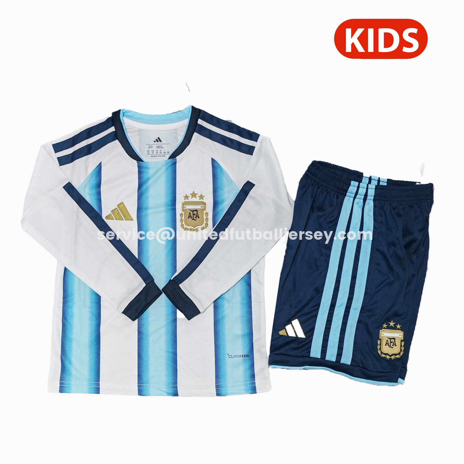 unitedfutballjersey-Argentina 2026 Home Long Sleeves Kids Kit - Without Chest Patch