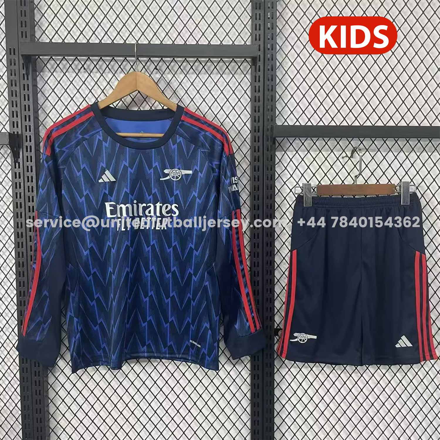 unitedfutballjersey-Arsenal 25-26 Away Blue Long Sleeves Kids Kit