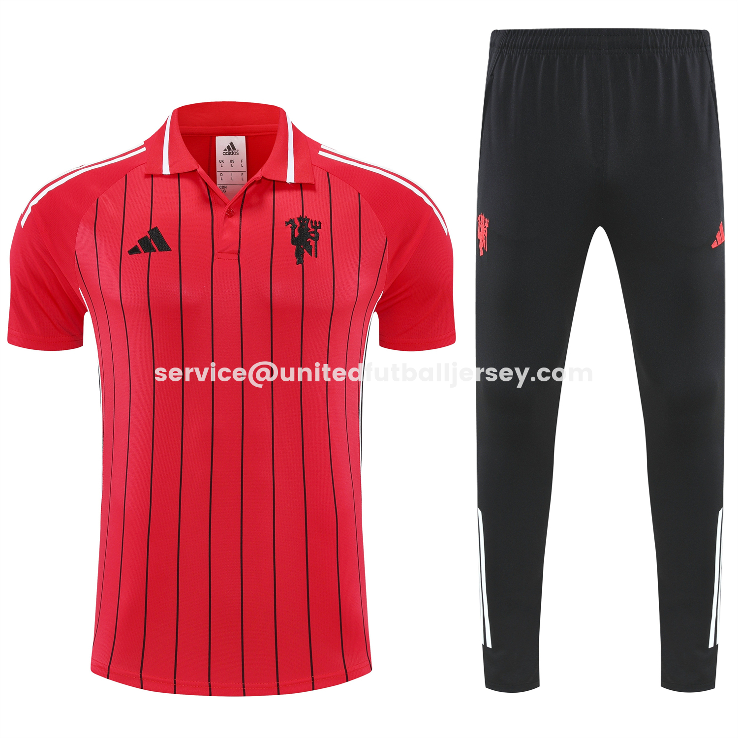 unitedfutballjersey-Manchester United 25-26 POLO Short-Sleeve Training Set - Red Top and Black Pants