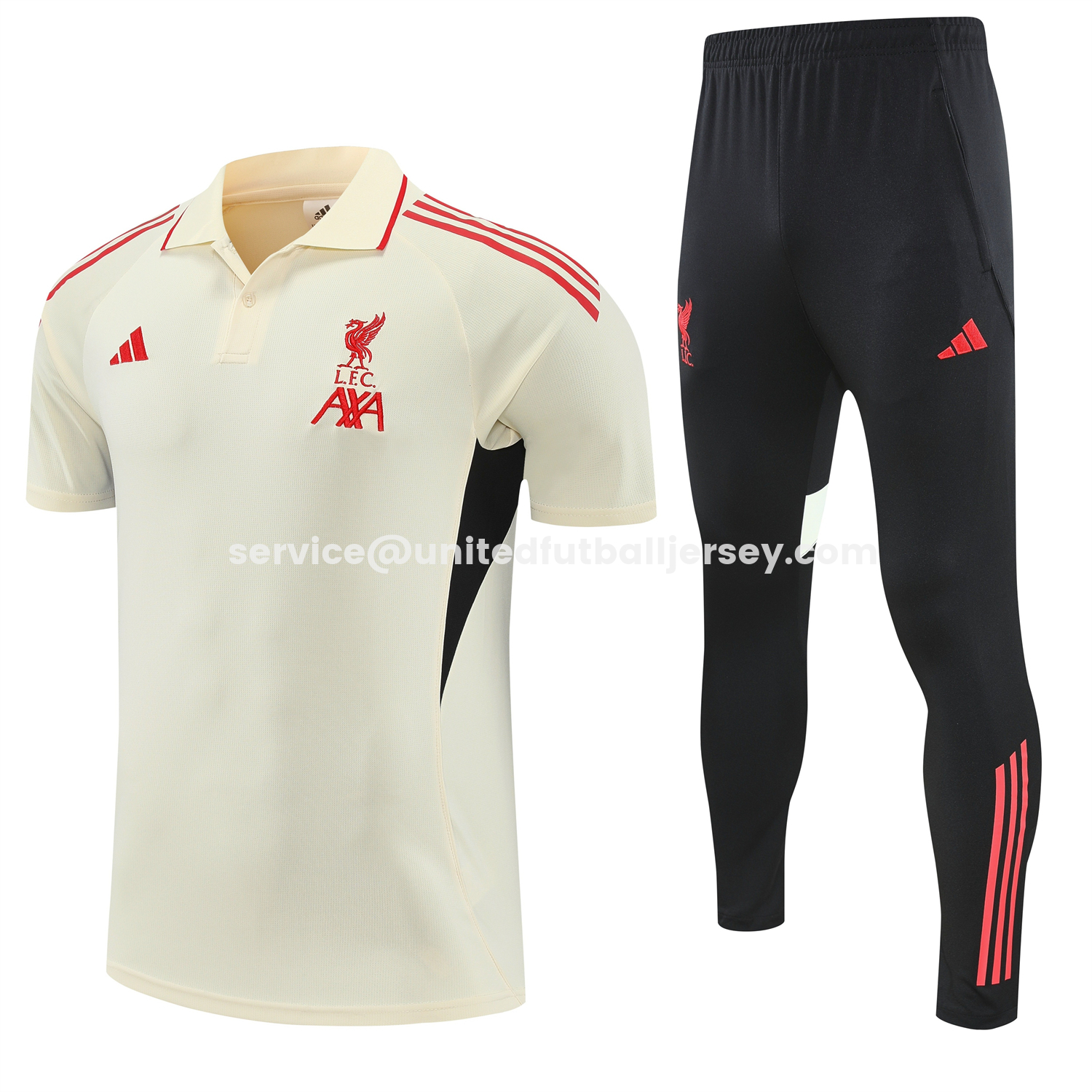 unitedfutballjersey-Liver.pool 25-26 POLO Short-Sleeve Training Set - White Top and Black Pants