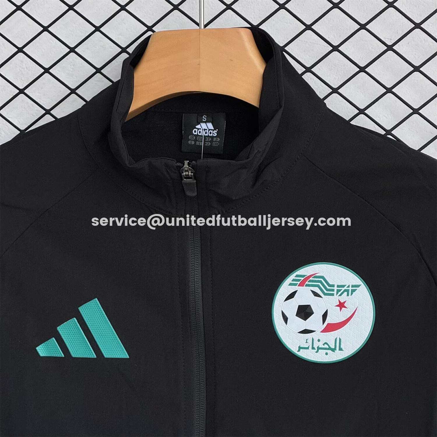 unitedfutballjersey-Algeria 25-26 Windbreaker Training Set - Black Top and Pants