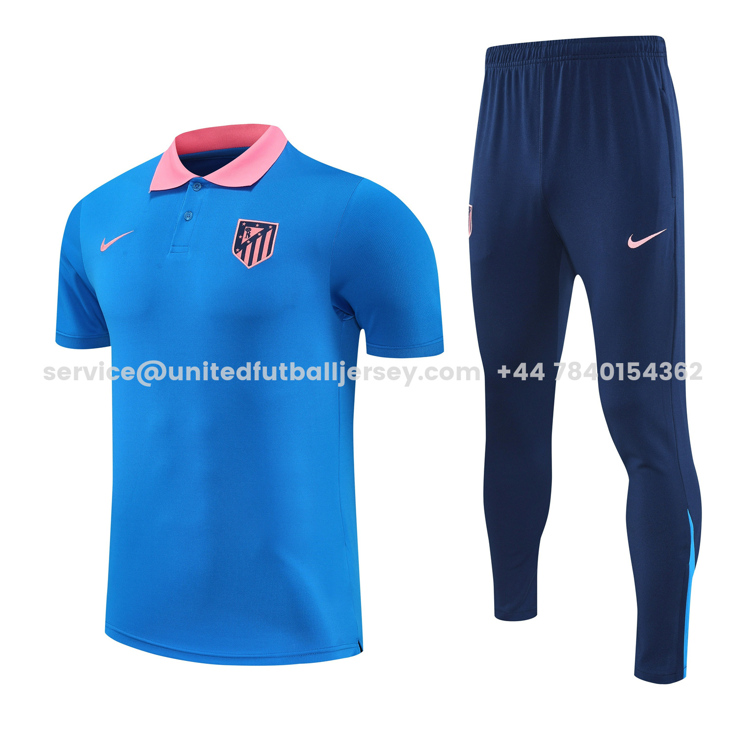 unitedfutballjersey-Atletico Madrid 25-26 POLO Short-Sleeve Training Set - Blue Top & Deep Blue Pants