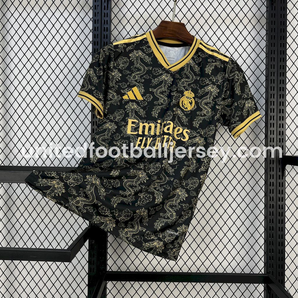 unitedfutballjersey-Real Madrid 25-26 Golden Chinese Dragon Pattern Black Jersey - Fans Version