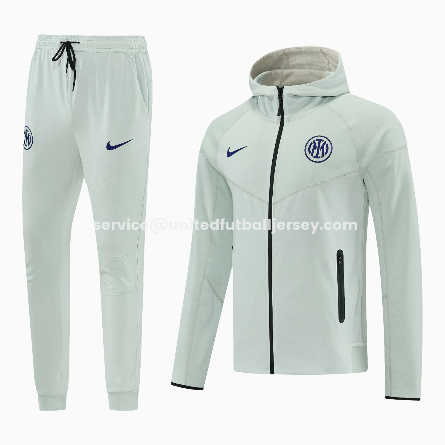 unitedfutballjersey-Inter Milan 25-26 Hooded Windbreaker Training Set - Grey Green Top & Pants