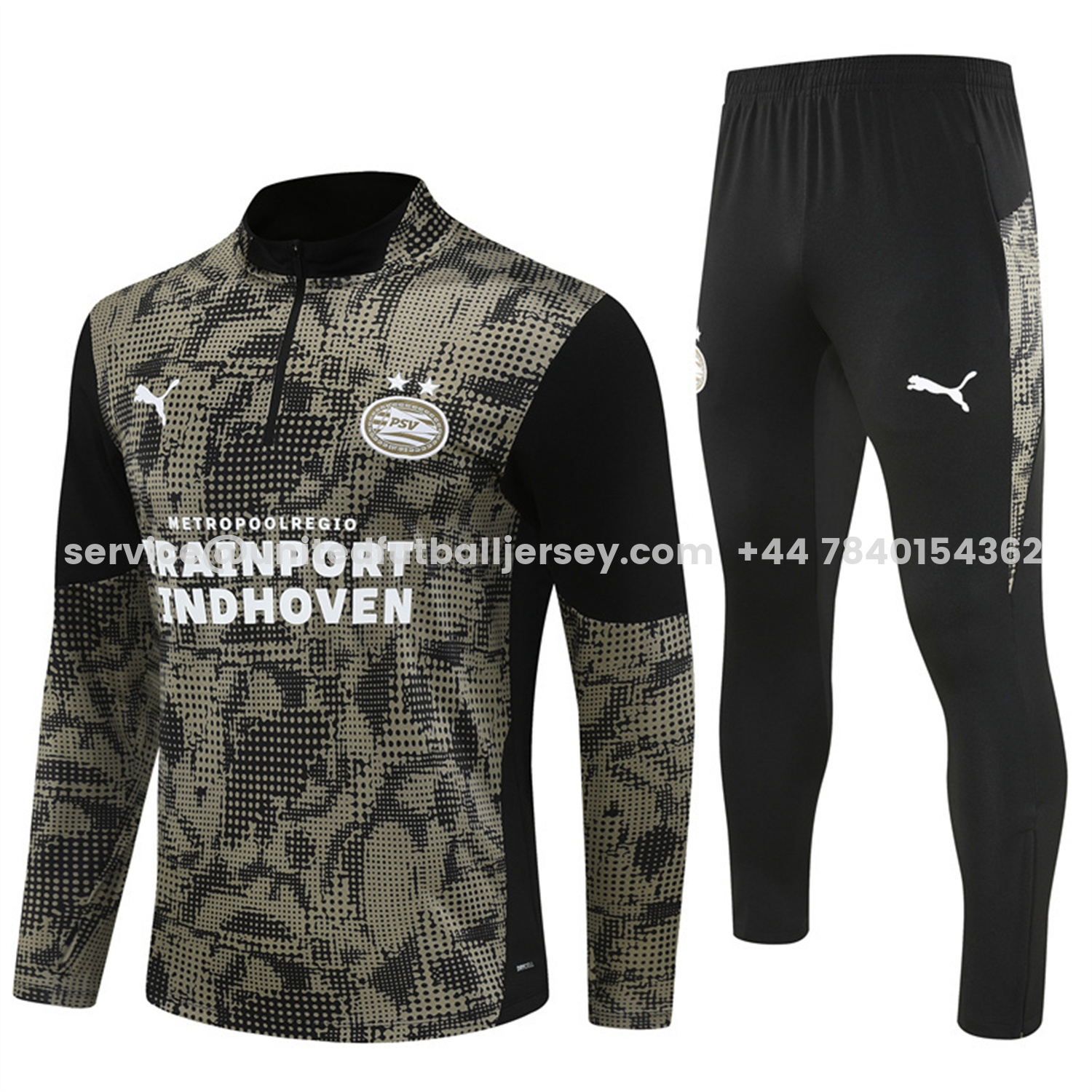 unitedfutballjersey-PSV Eindhoven 25-26 Long Sleeve Training Set - Army Green Top & Black Pants