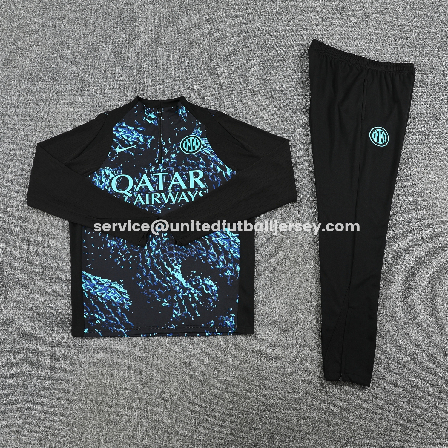 unitedfutballjersey-Inter Milan 25-26 Long Sleeve Training Set - Blue Dragon Scales Top & Black Pants