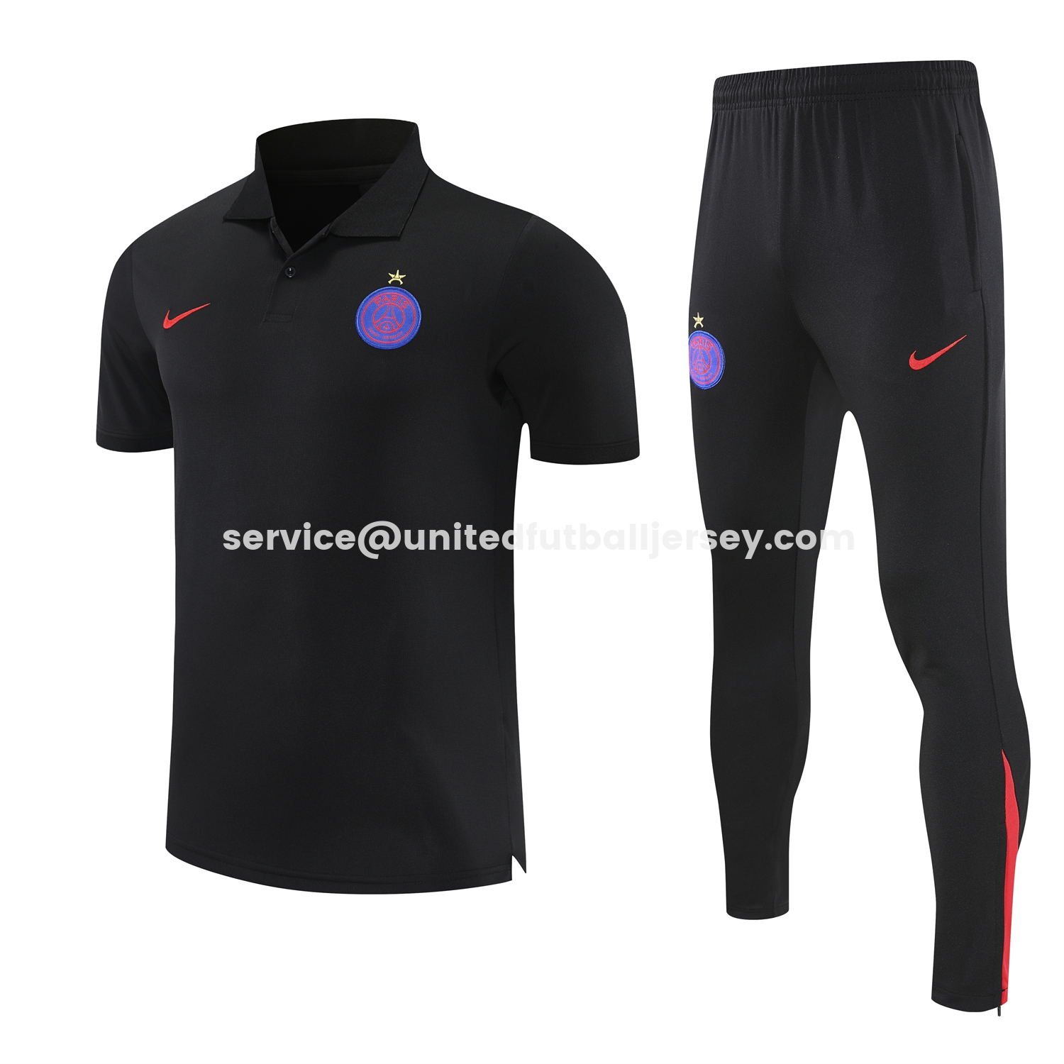 unitedfutballjersey-Paris Saint-Germain PSG 25-26 POLO Short-Sleeve Training Set - Black Top and Pants
