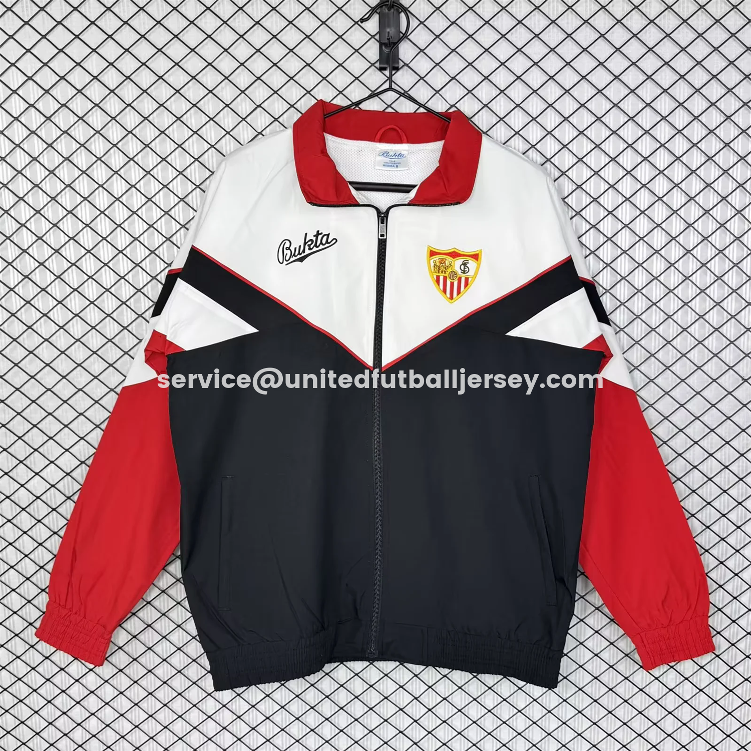 unitedfutballjersey-Retro Sevilla 1992-93 Home Windbreaker Jacket - Black And Red