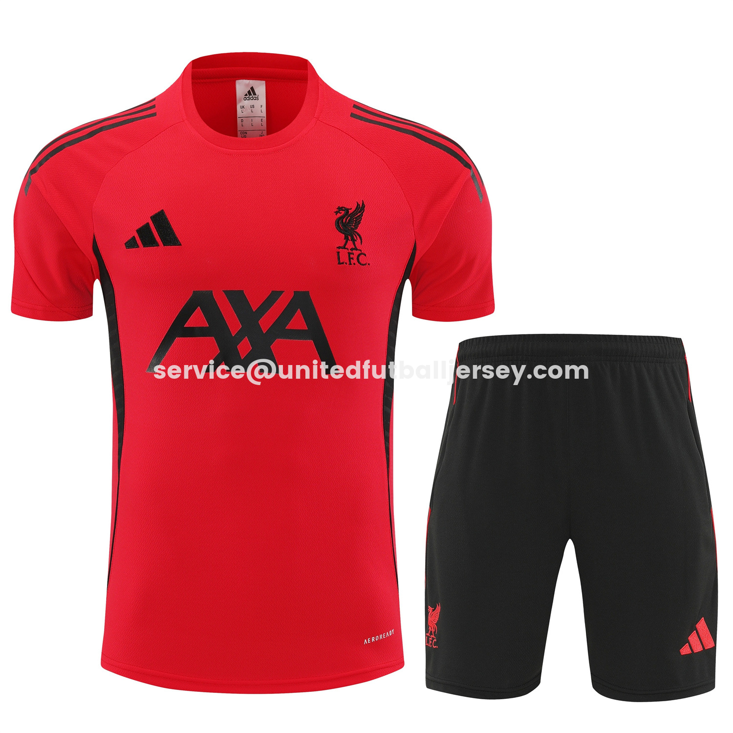 unitedfutballjersey-Liver.pool 25-26 Short-Sleeve Training Set - Red With Black Top & Black Shorts