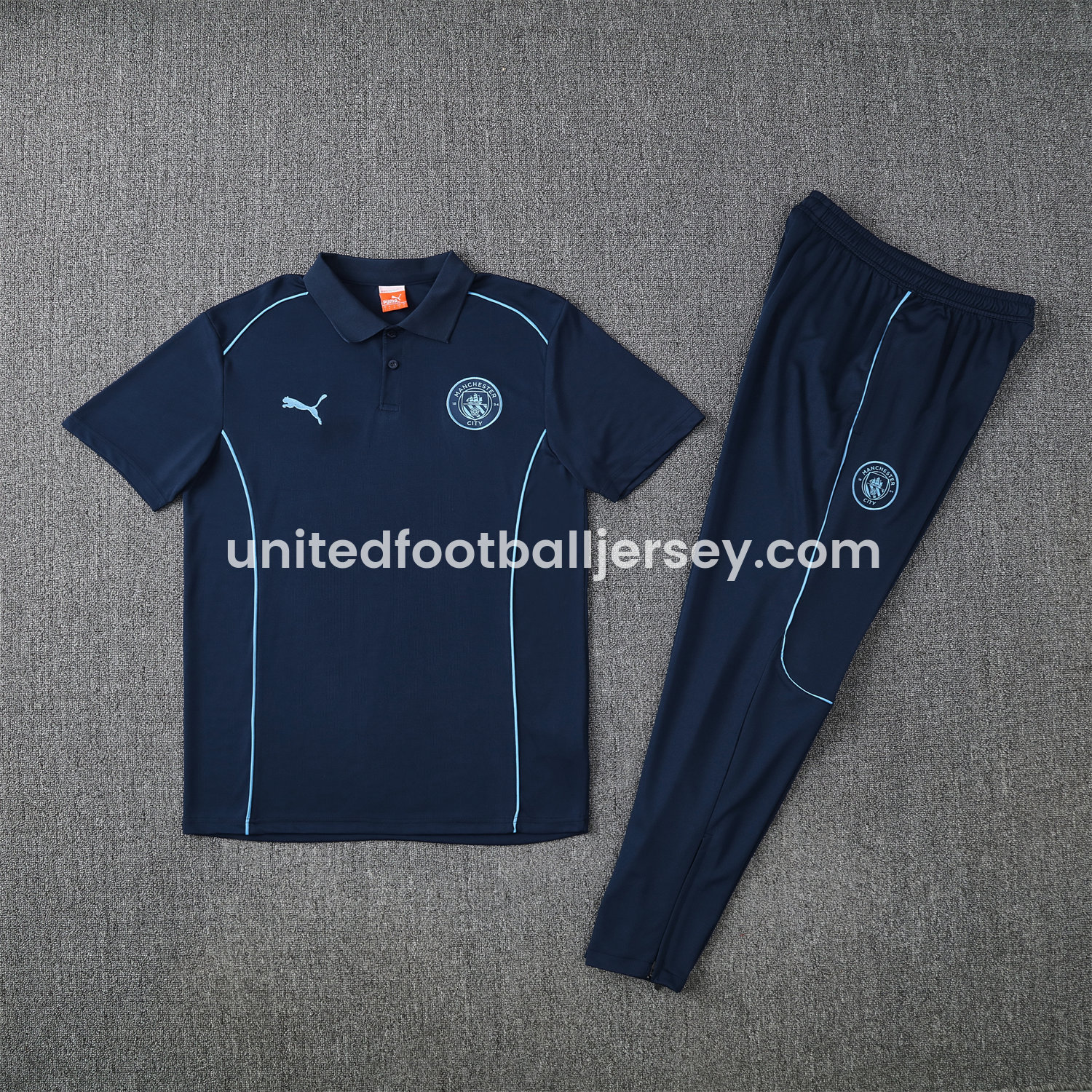 unitedfutballjersey-Manchester City 25-26 POLO Short-Sleeve Training Set - Deep Blue Top and Pants