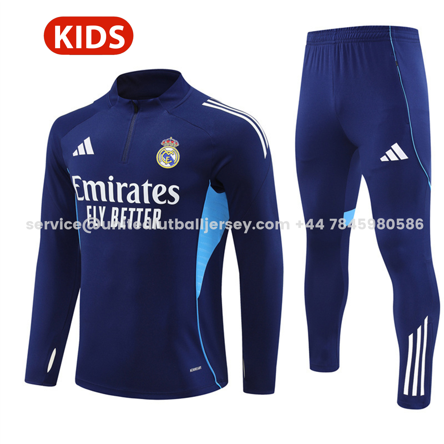 unitedfutballjersey-Real Madrid 25-26 Kids Long Sleeve Training Set - Deep Blue Top & Pants