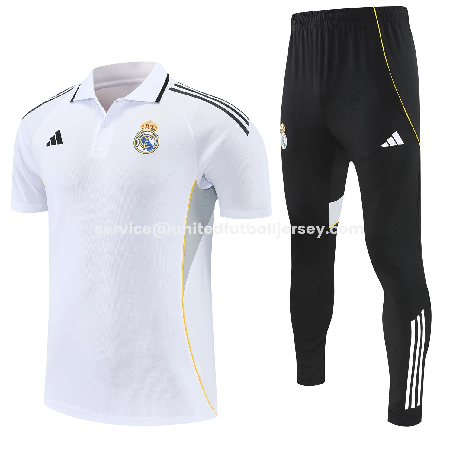 unitedfutballjersey-Real Madrid 25-26 POLO Short-Sleeve Training Set - White Top and Black Pants