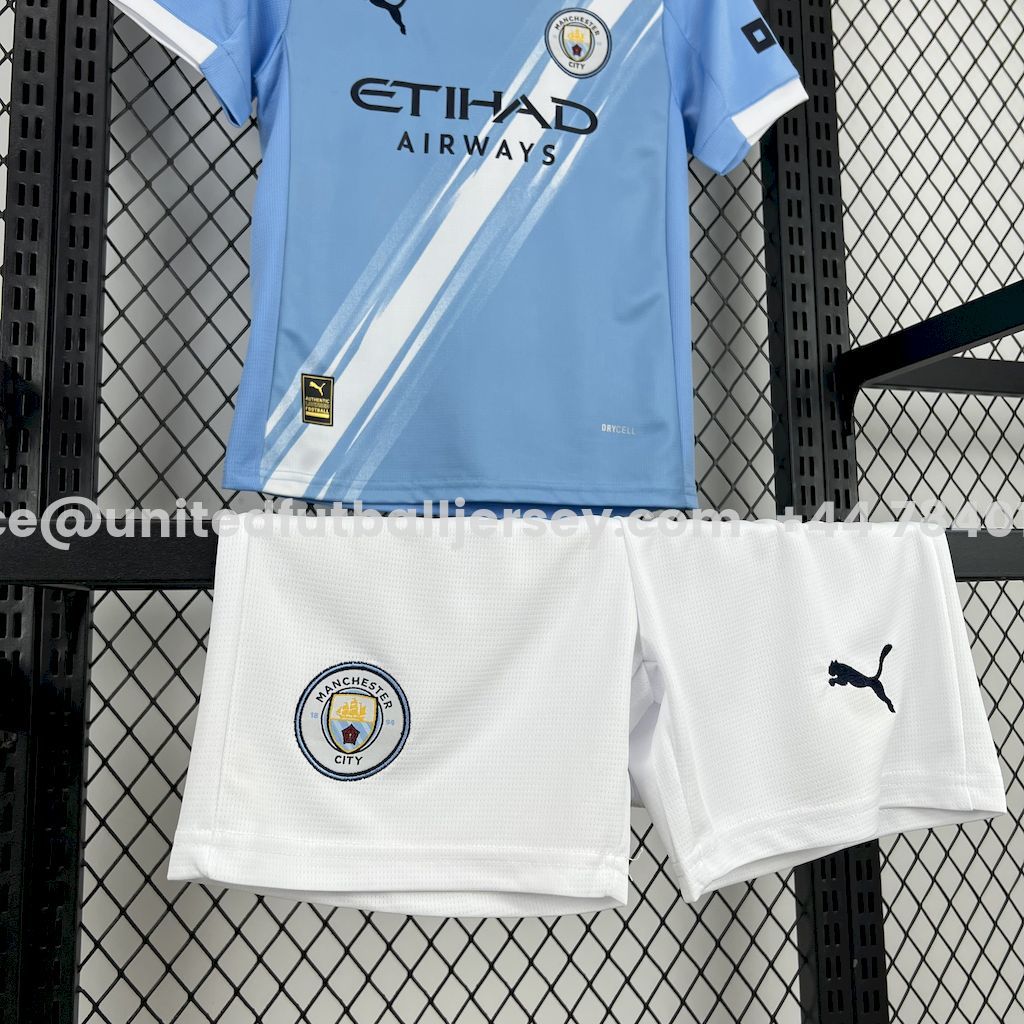 unitedfutballjersey-Manchester City 25-26 Home Kids Kit