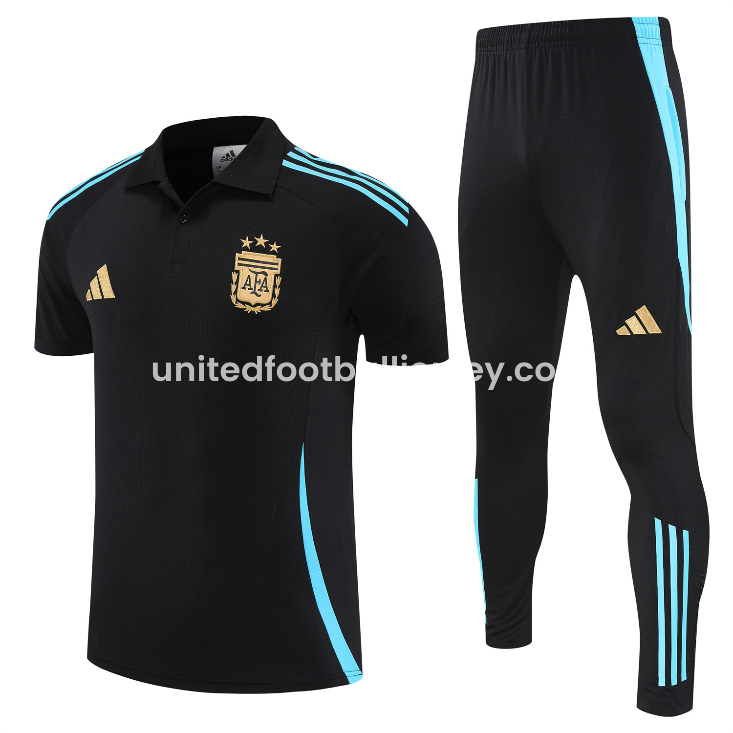 unitedfutballjersey-Argentina 25-26 POLO Short-Sleeve Training Set - Deep Blue Top and Pants with Blue Stripes