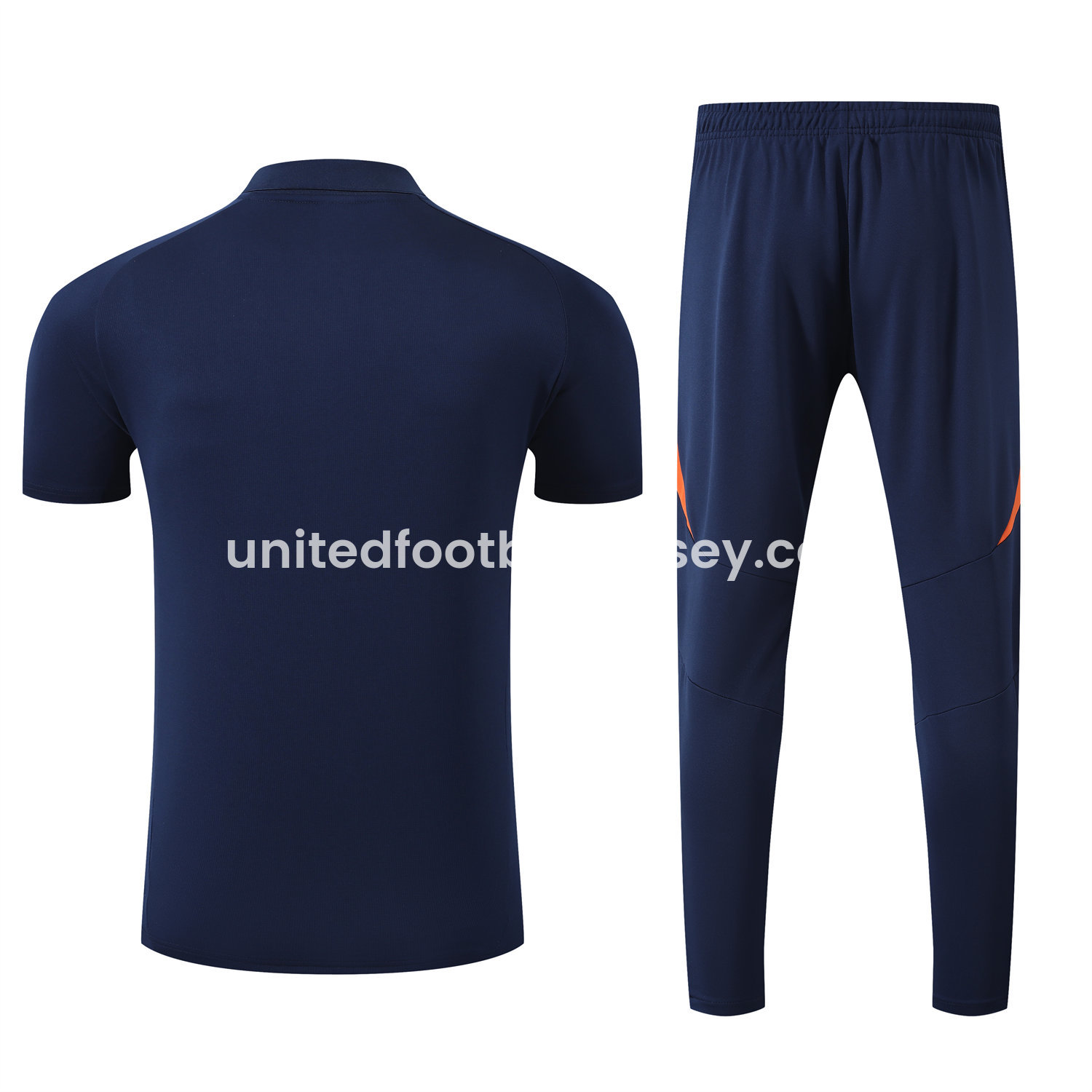 unitedfutballjersey-Juventus 25-26 POLO Short-Sleeve Training Set - Deep Blue Top and Pants with Orange Stripes
