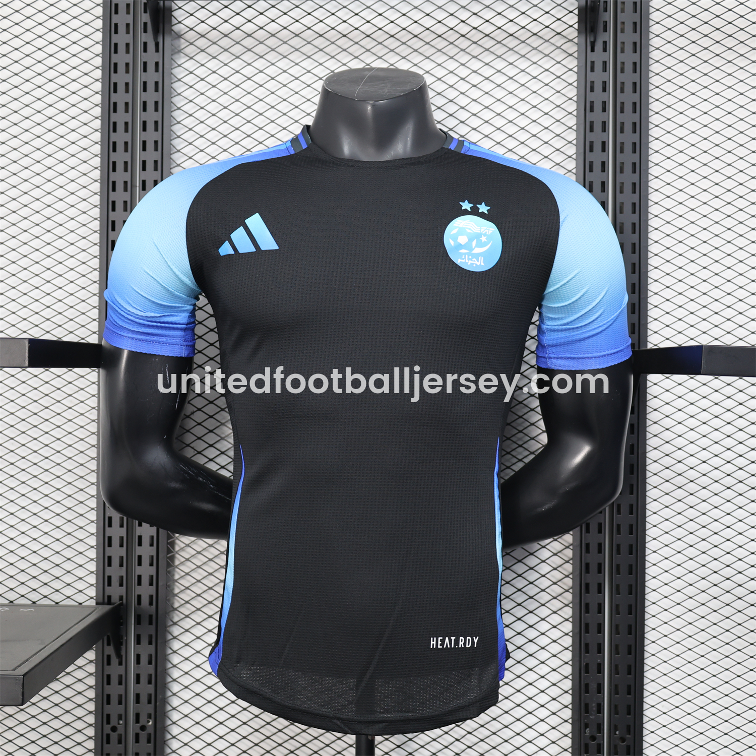 unitedfutballjersey-Algeria 25-26 Pure Black with Blue Sleeves Jersey - Player Version