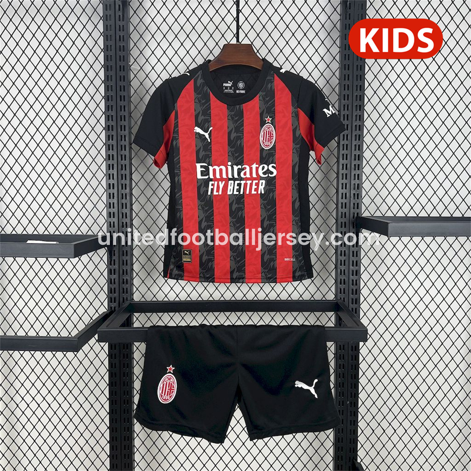 unitedfutballjersey-AC Milan 25-26 Home Kids Kit