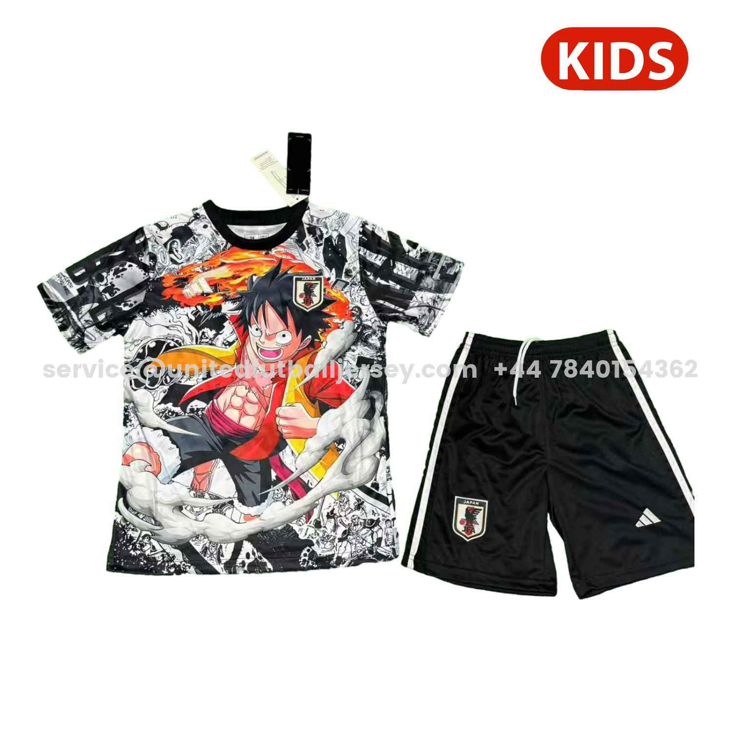 unitedfutballjersey-Japan 25-26 Luffy Flame Fist White And Black Special Kids Kit